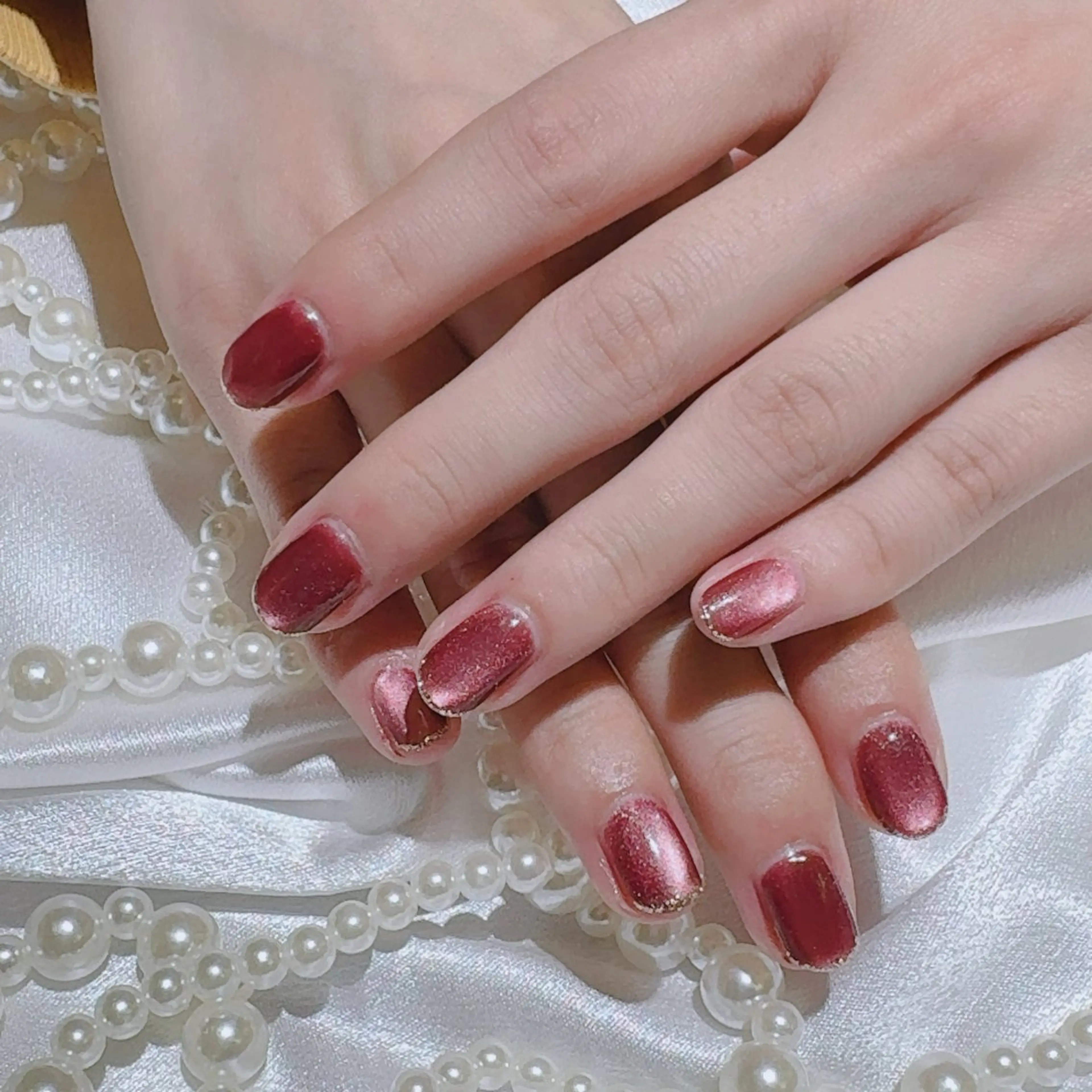 ネイル フレンチネイル ゴールド ラメ(グリッター) マグネットネイル ブリオン大濠本店💟 𝕄𝕚𝕂𝔸のネイルデザイン