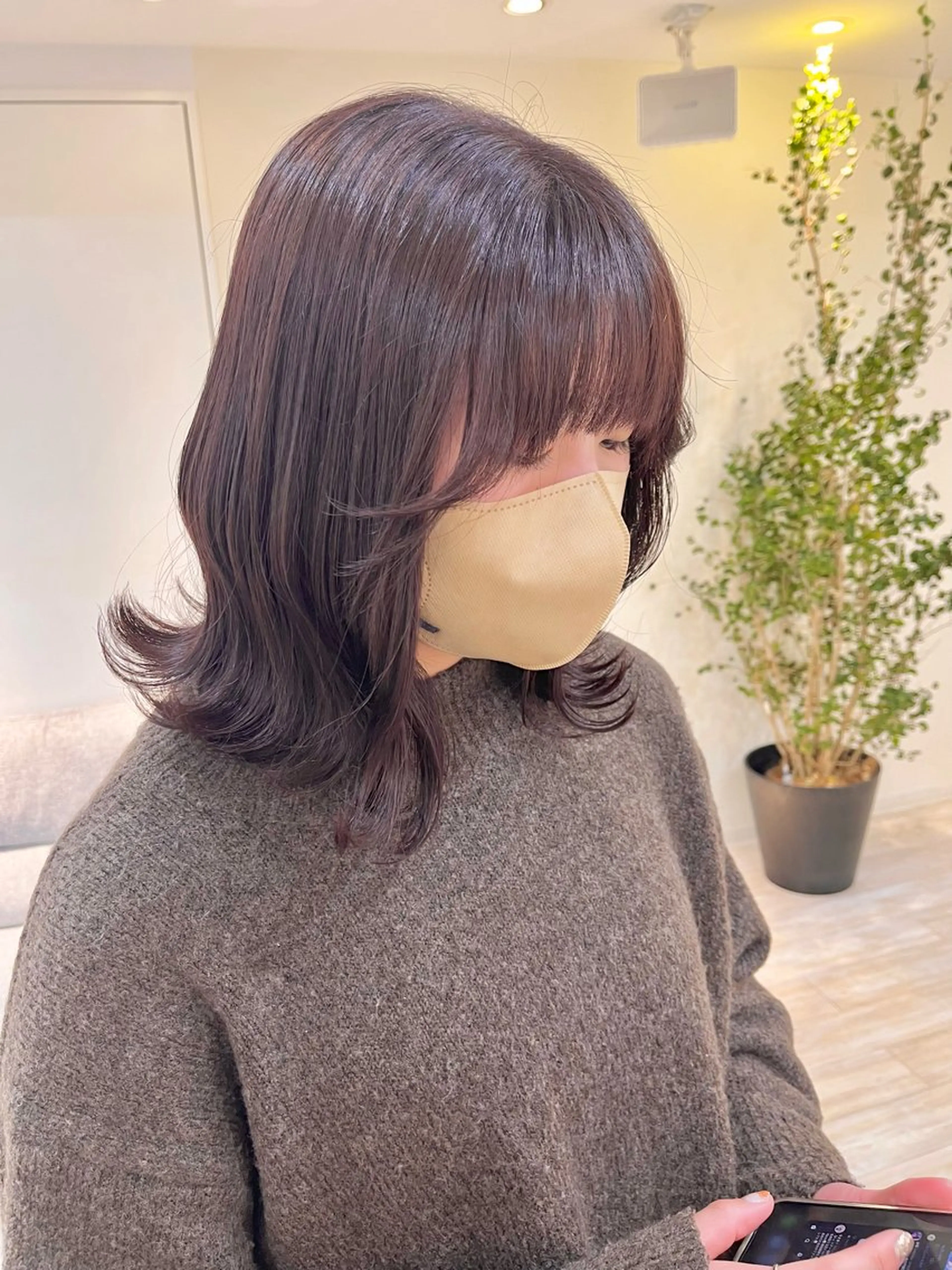 ミディアム カラー ブリーチ ブラウンカラー ラベンダーカラー ラベンダーブラウン ブリーチなしカラー ヘアカラー くさかみさき🌼暖色 /韓国風/オタク🌼のヘアスタイル