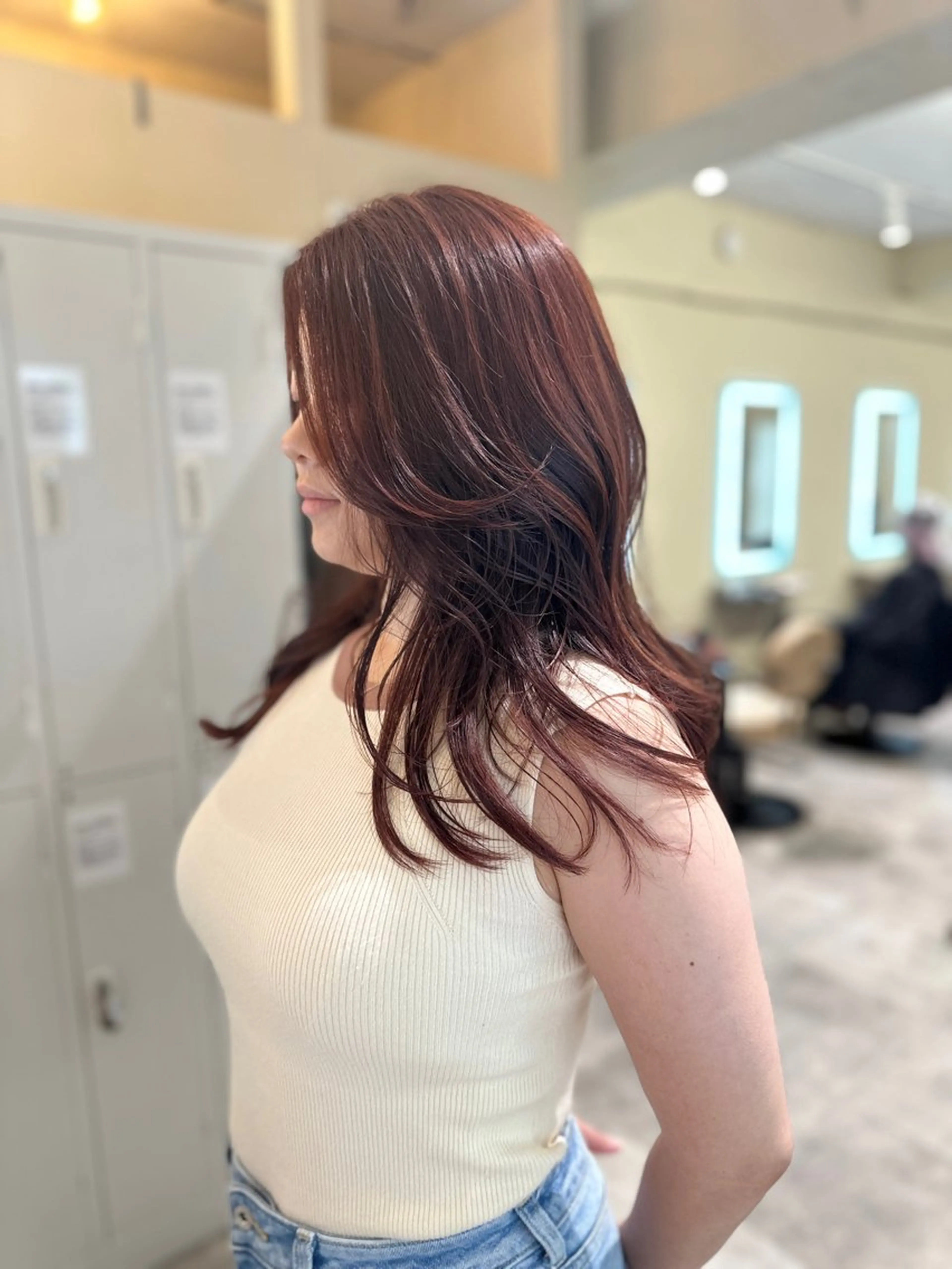 ロング カラー ピンクカラー レイヤーカット レイヤーカット nude ヘア大和のヘアスタイル