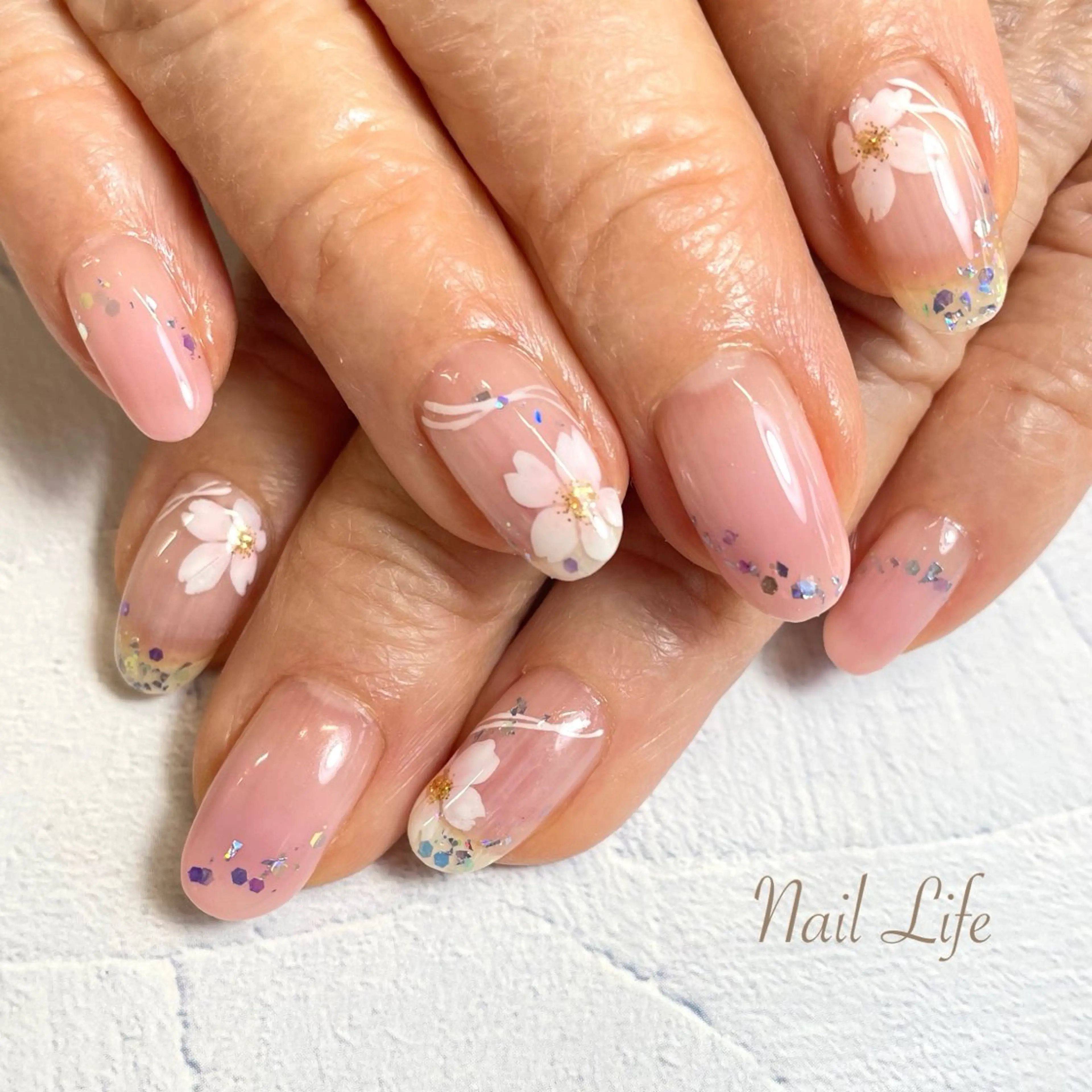 ネイル 桜ネイル フラワーネイル ハンドネイル 大嶋 めぐみのネイルデザイン