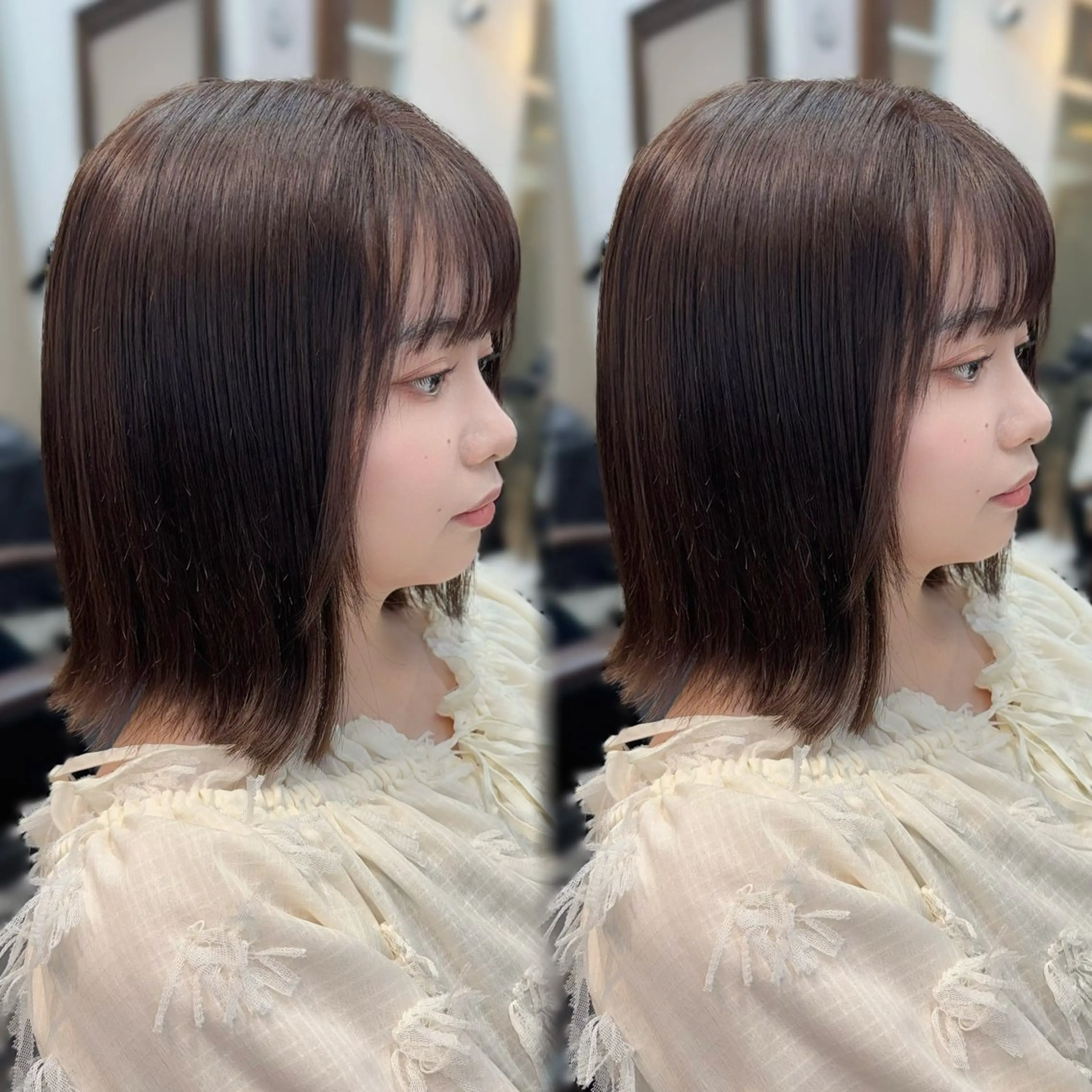 ショート カラー ボブ 外ハネヘア トリートメント たぴ。ぱつっとボブ /暖色艶カラー🍒のヘアスタイル