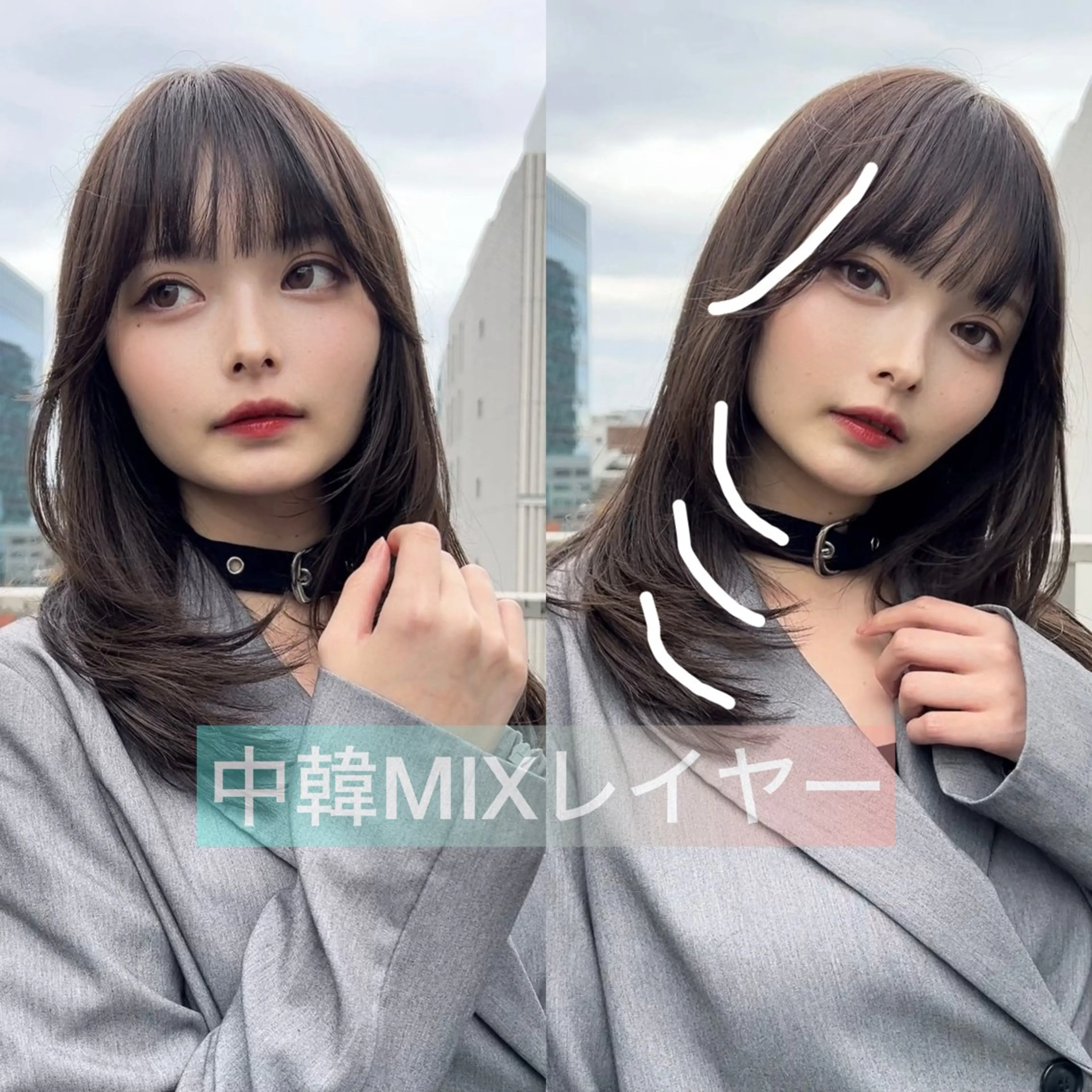 セミロング カット ヘアカラー トリートメント ブリーチ/バレイヤー ジュ/シャドウルーツのヘアスタイル