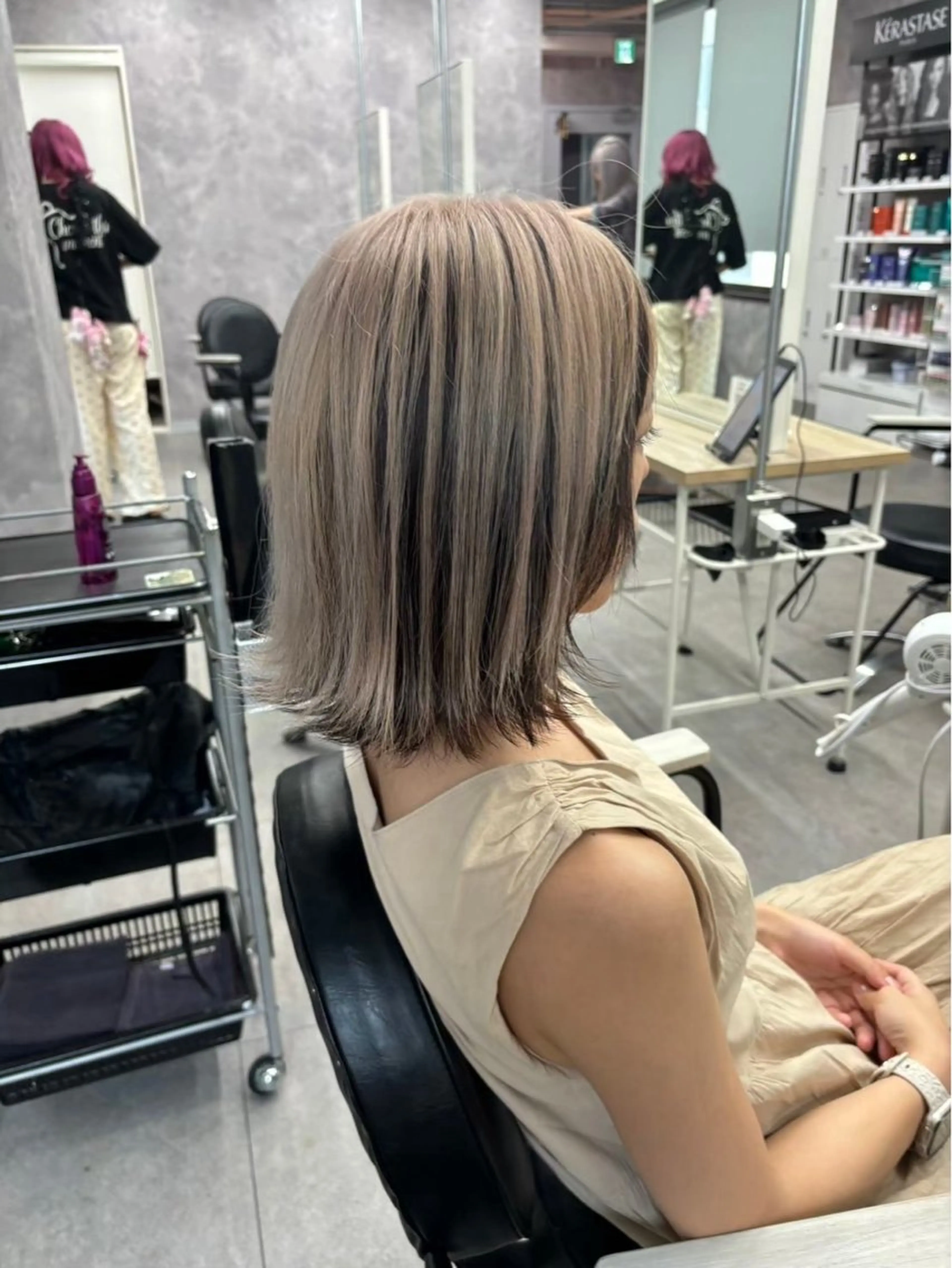 ミディアム カラー ヘアカラー トリートメント ヘアセット ミルクティー/ピンク カラー/ みう🎀のヘアスタイル