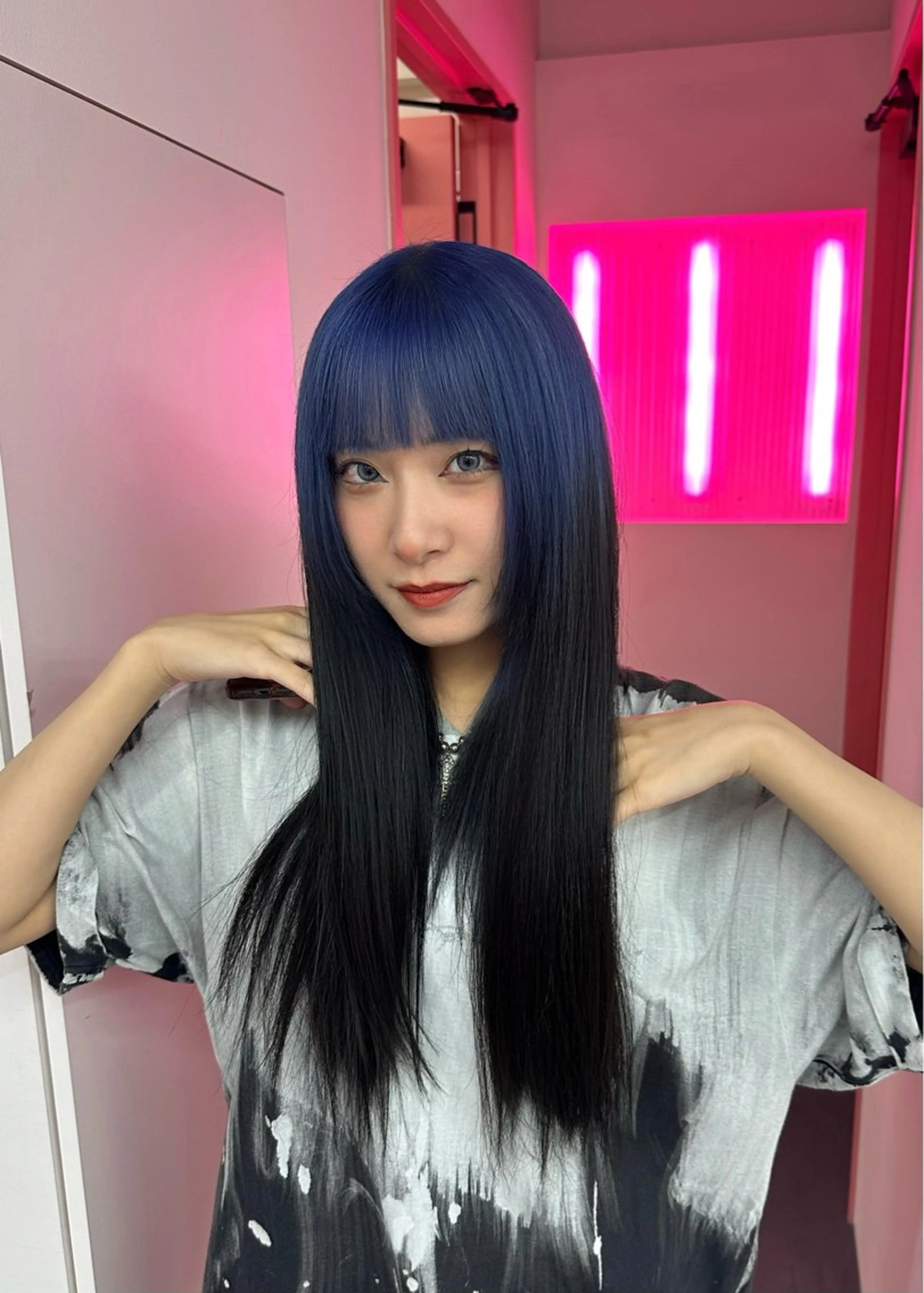 ロング カラー 黒髪 ブルーカラー ロング ヘアカラー トリートメント mahiro 名古屋/栄/ブリーチのヘアスタイル