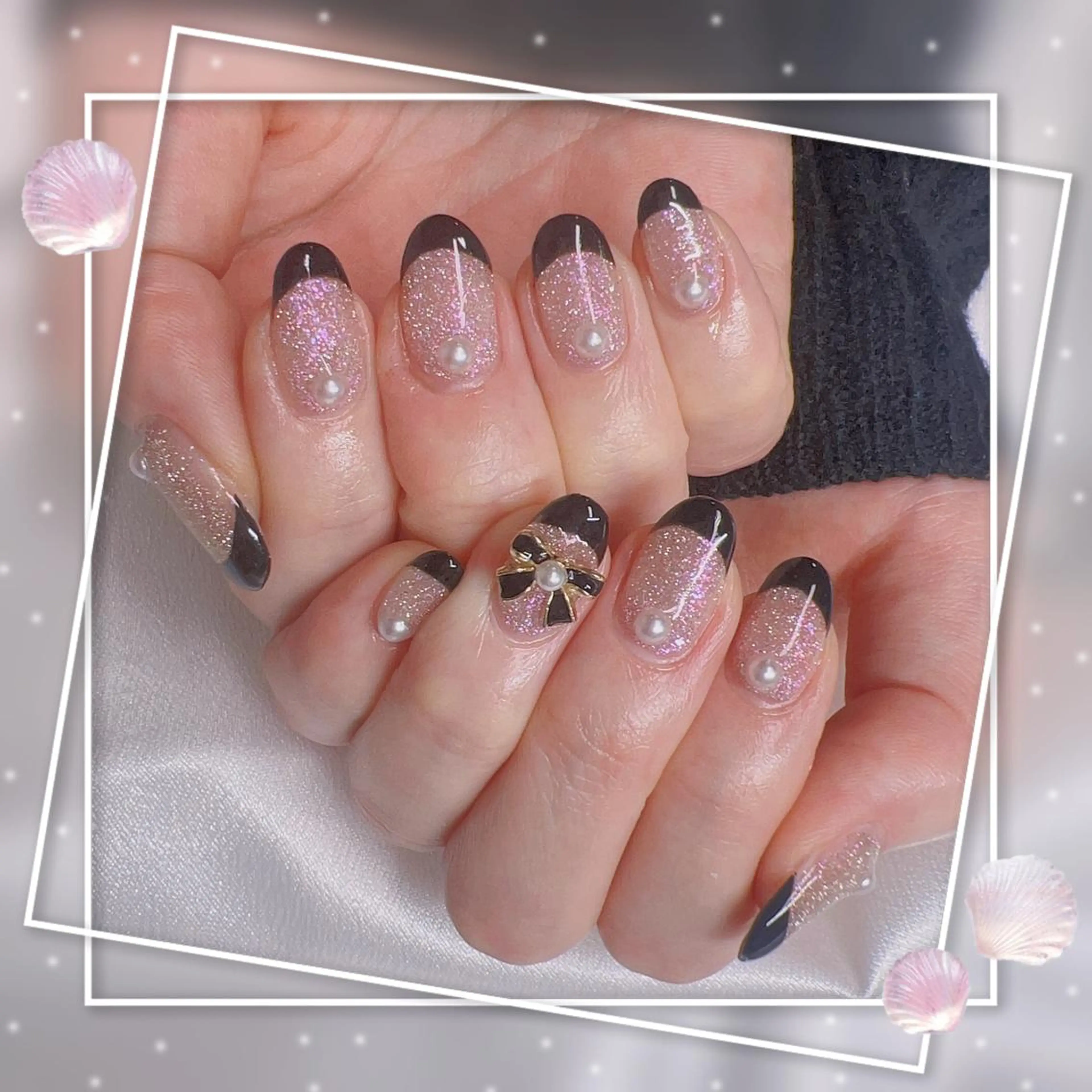 ネイル フレンチネイル キラキラネイル 韓国ネイル マグネットネイル マグネットフレンチ ハンドネイル Chill Nailsalonのネイルデザイン