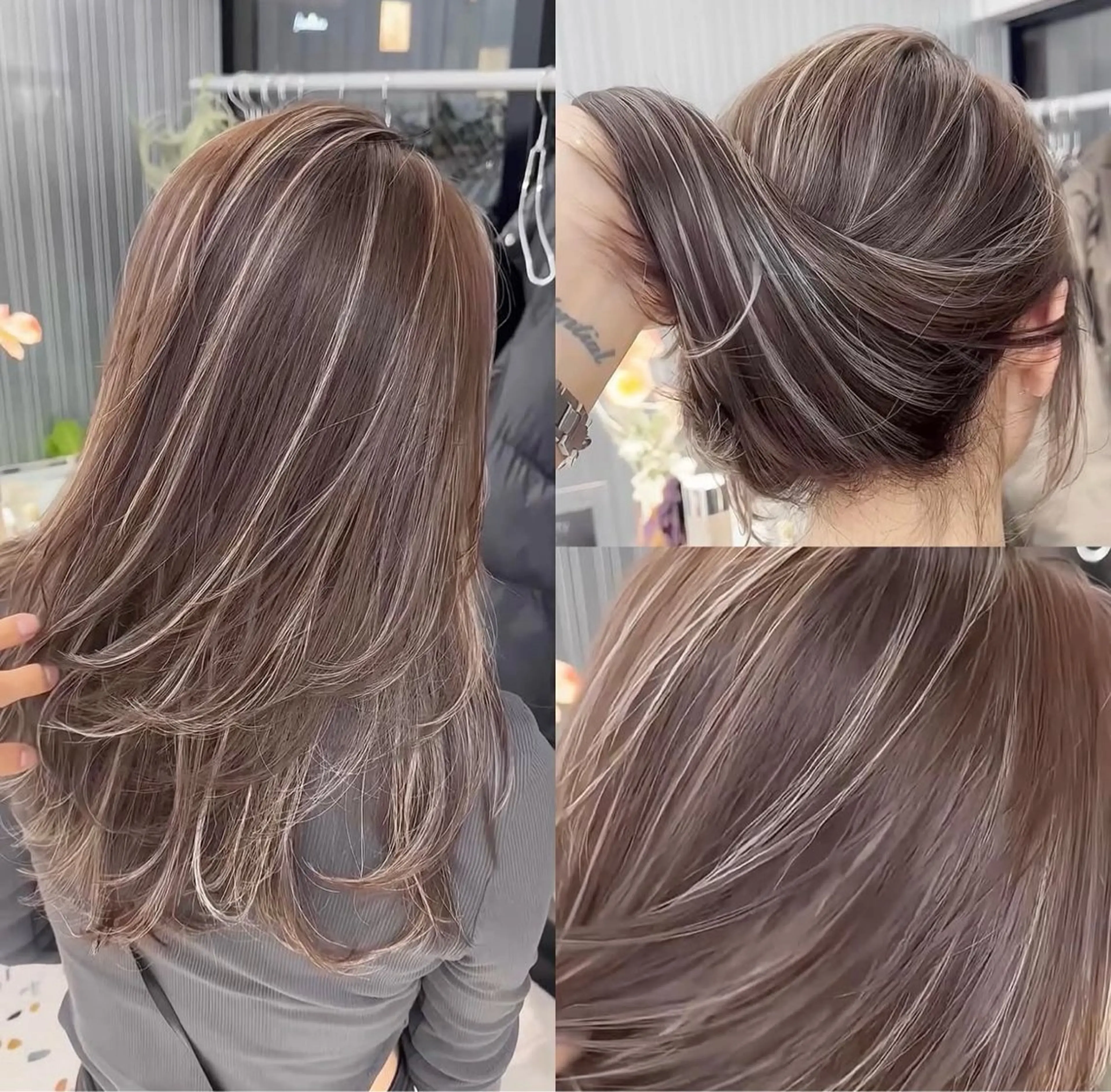 ロング カラー ベージュカラー ブリーチ グレージュ ハイライトカラー ハイライト ヘアカラー 🌊海外ハイライト リタッチ/グレー系のヘアスタイル