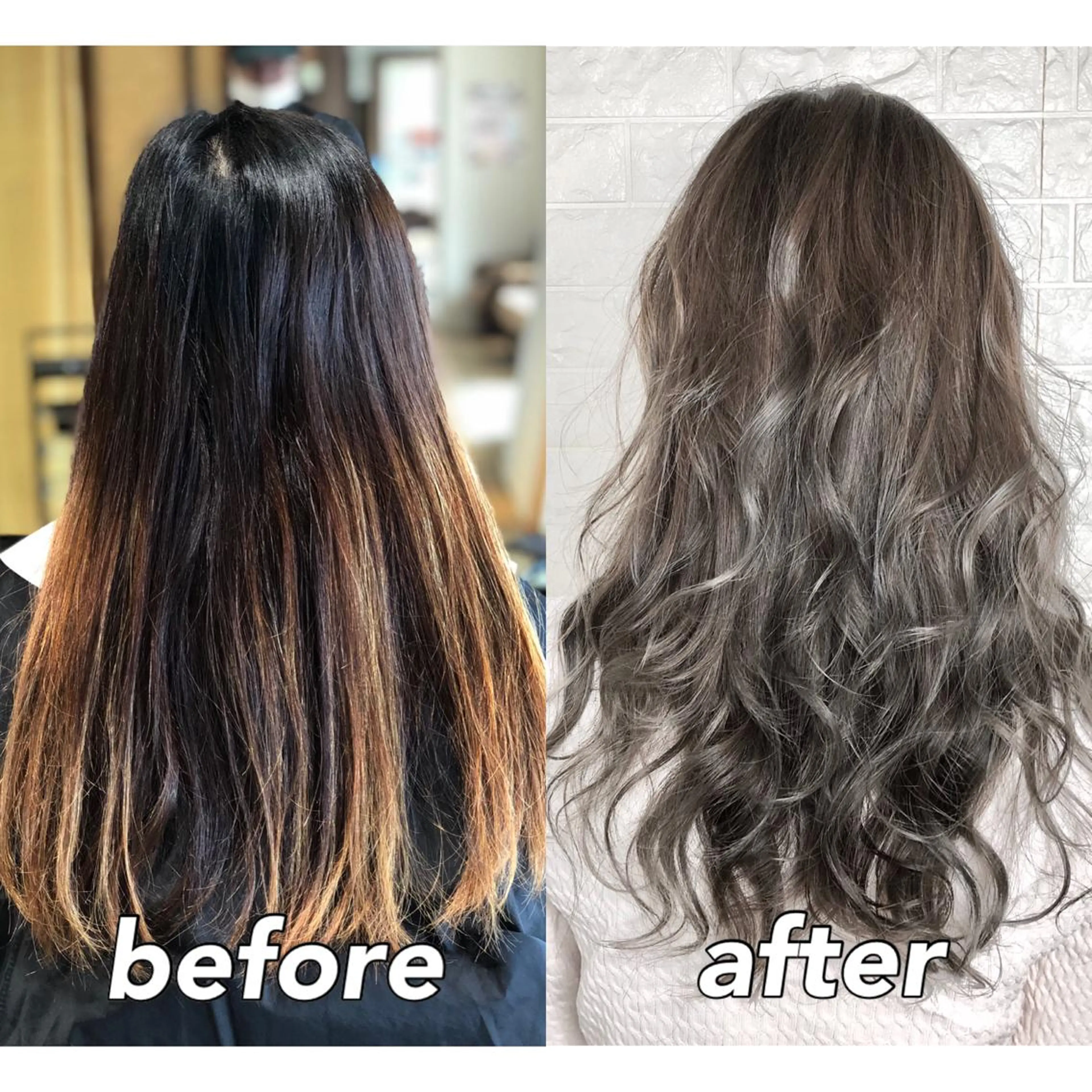 セミロング カラー アッシュ アッシュグレー アッシュグレージュ グレージュ ハイライトカラー KIZU 髪質改善 オカルト怪談のヘアスタイル