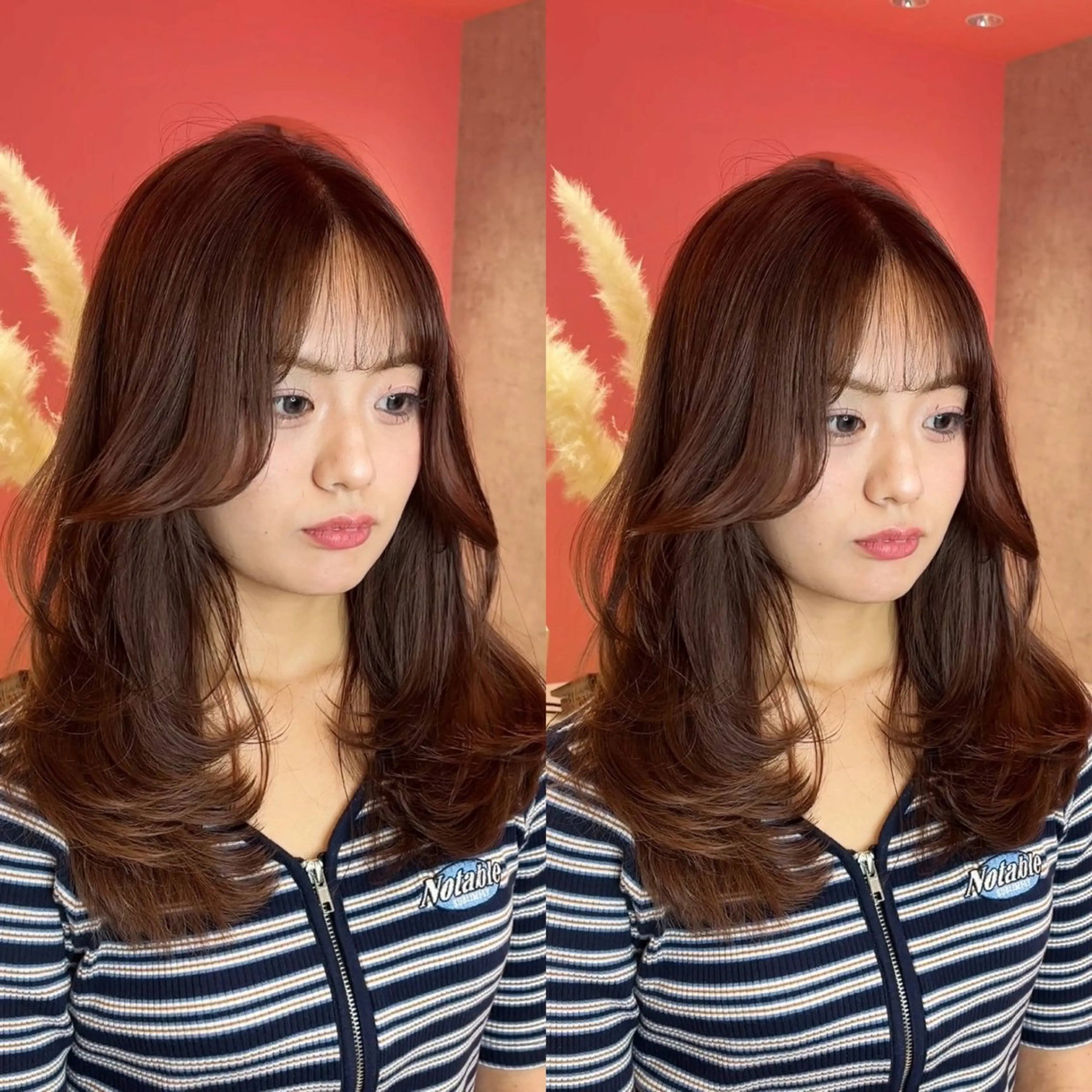 ミディアム カラー 山崎/ボブ縮毛矯正 レイヤー髪質改善のヘアスタイル