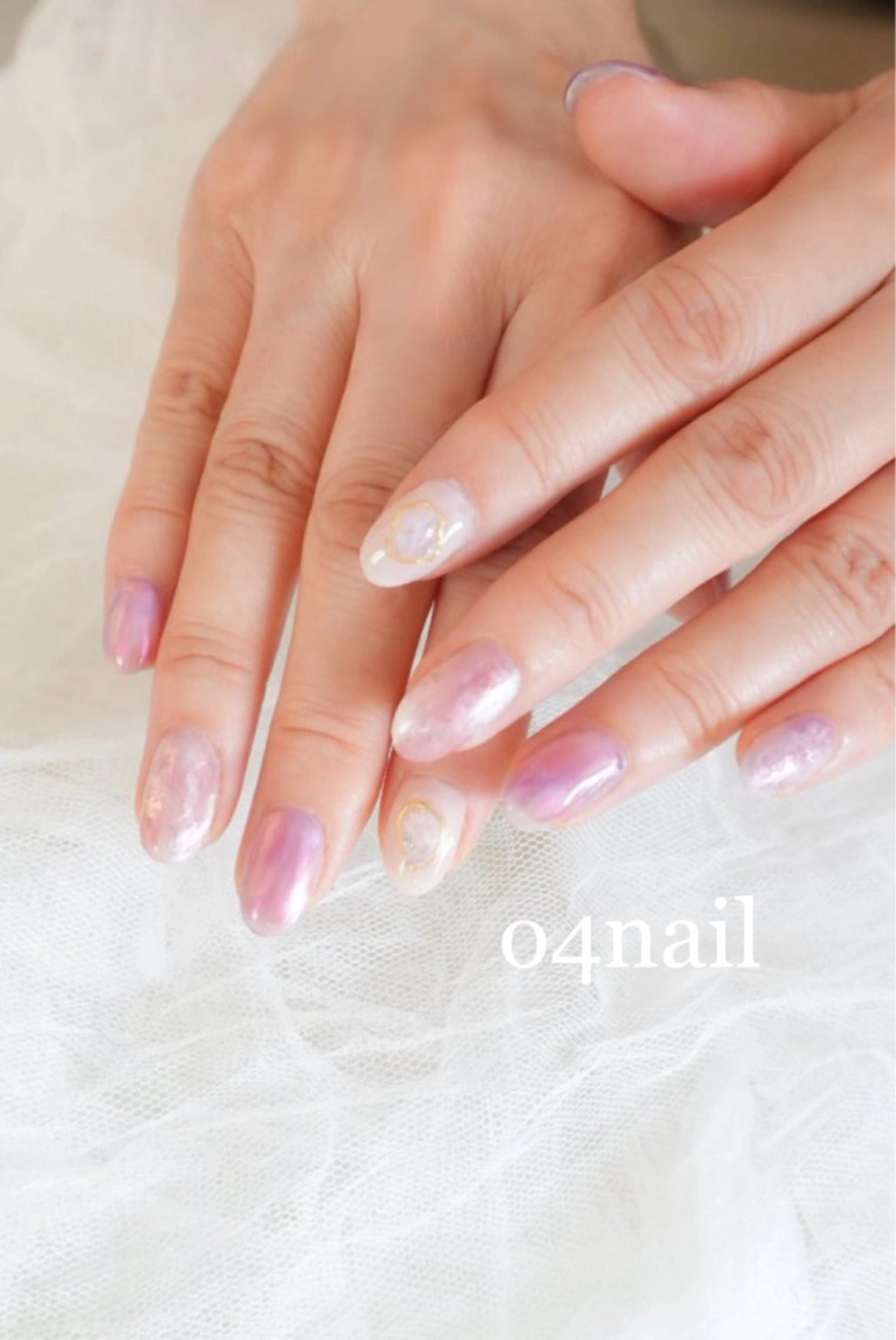ネイル オーロラネイル フレンチネイル オフィスネイル ピンク ハンドネイル my place+s所属・o4nail___ ARISAのネイルデザイン