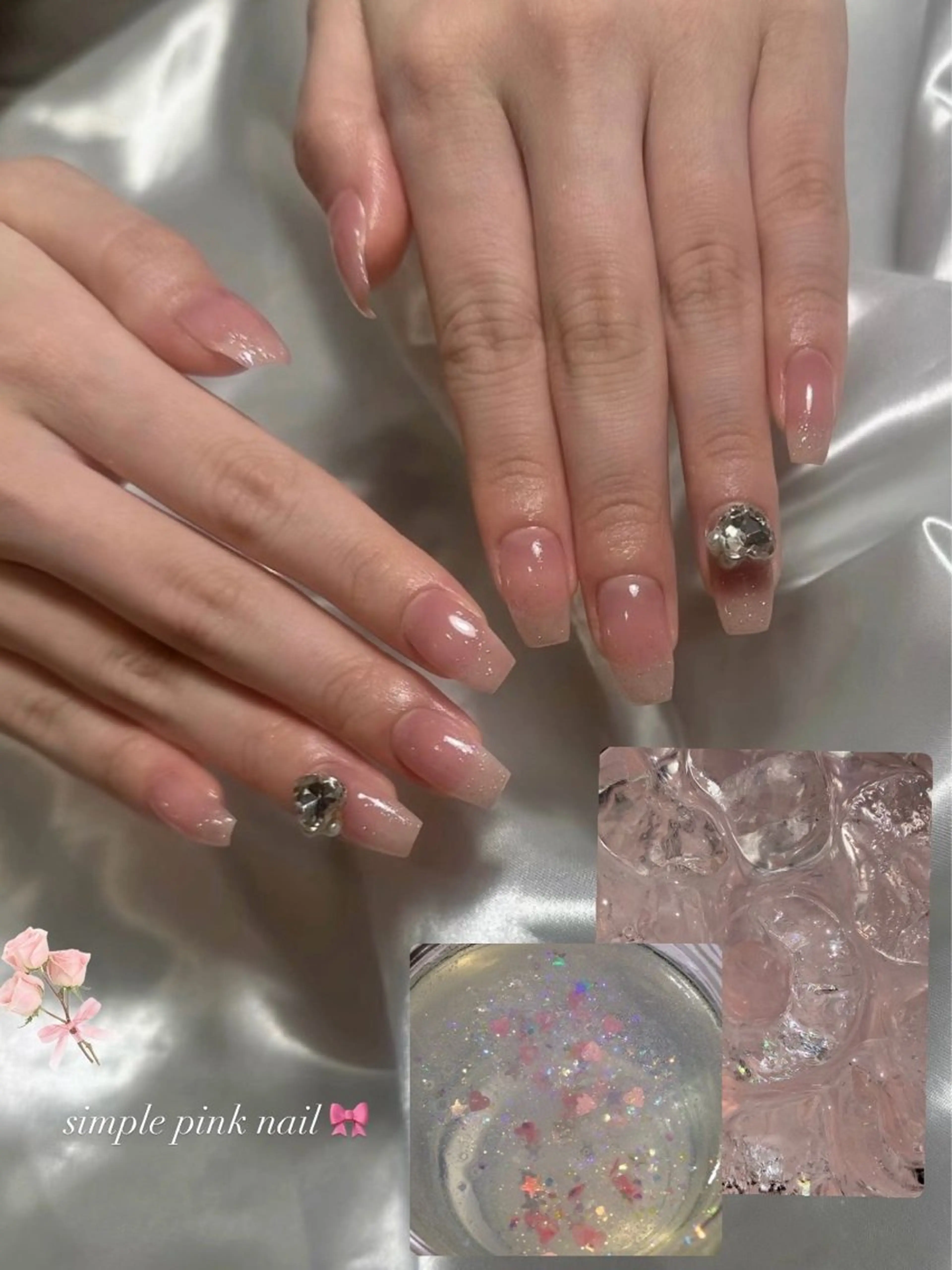 ネイル ラメ(グリッター) ピンク tsuki🎀ワンホ ン🍒ガーリー🪄のネイルデザイン