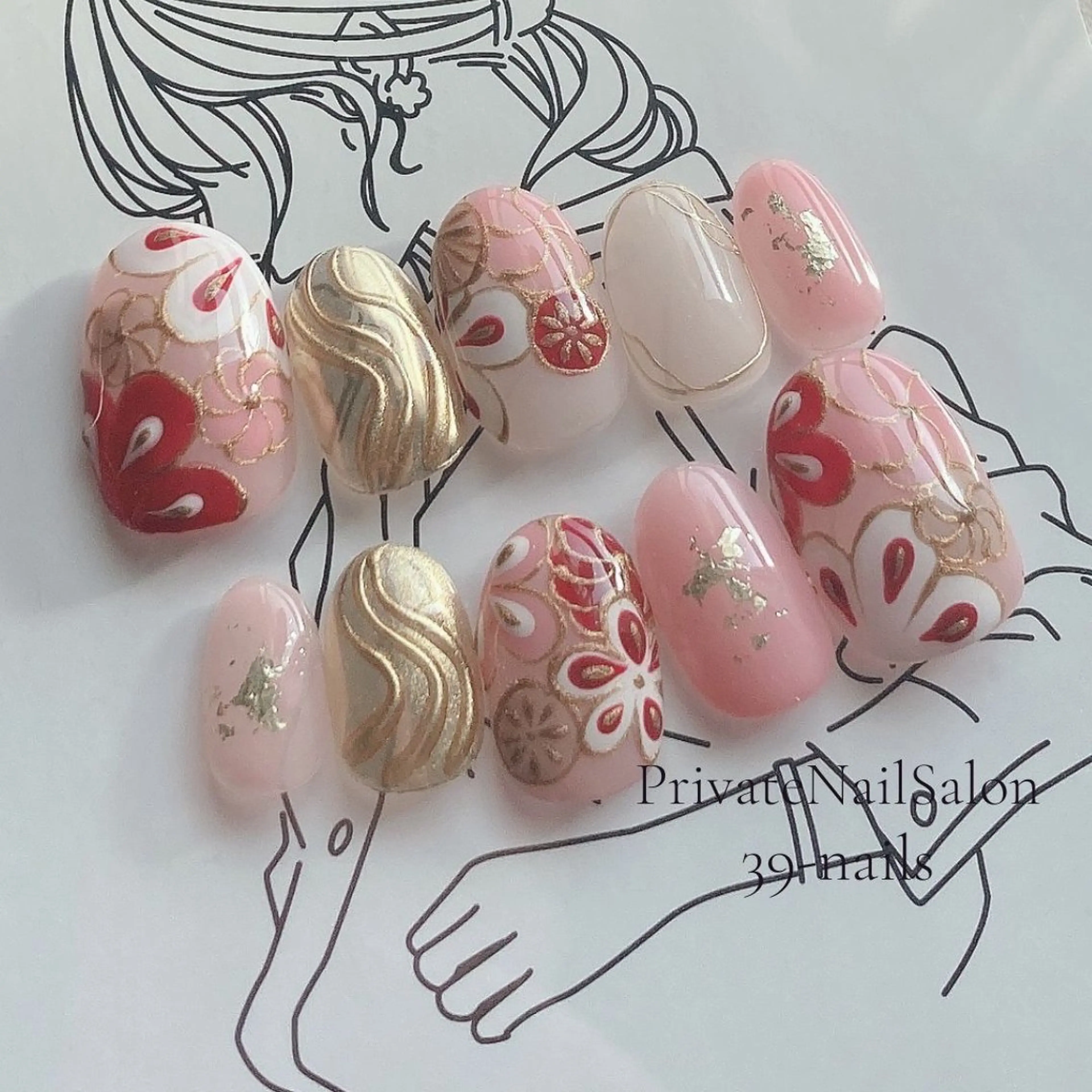 ネイル 成人式 ニュアンスネイル ピンク ネイルチップ ブライダルネイル ハンドネイル 39-nails EharaMikuのネイルデザイン
