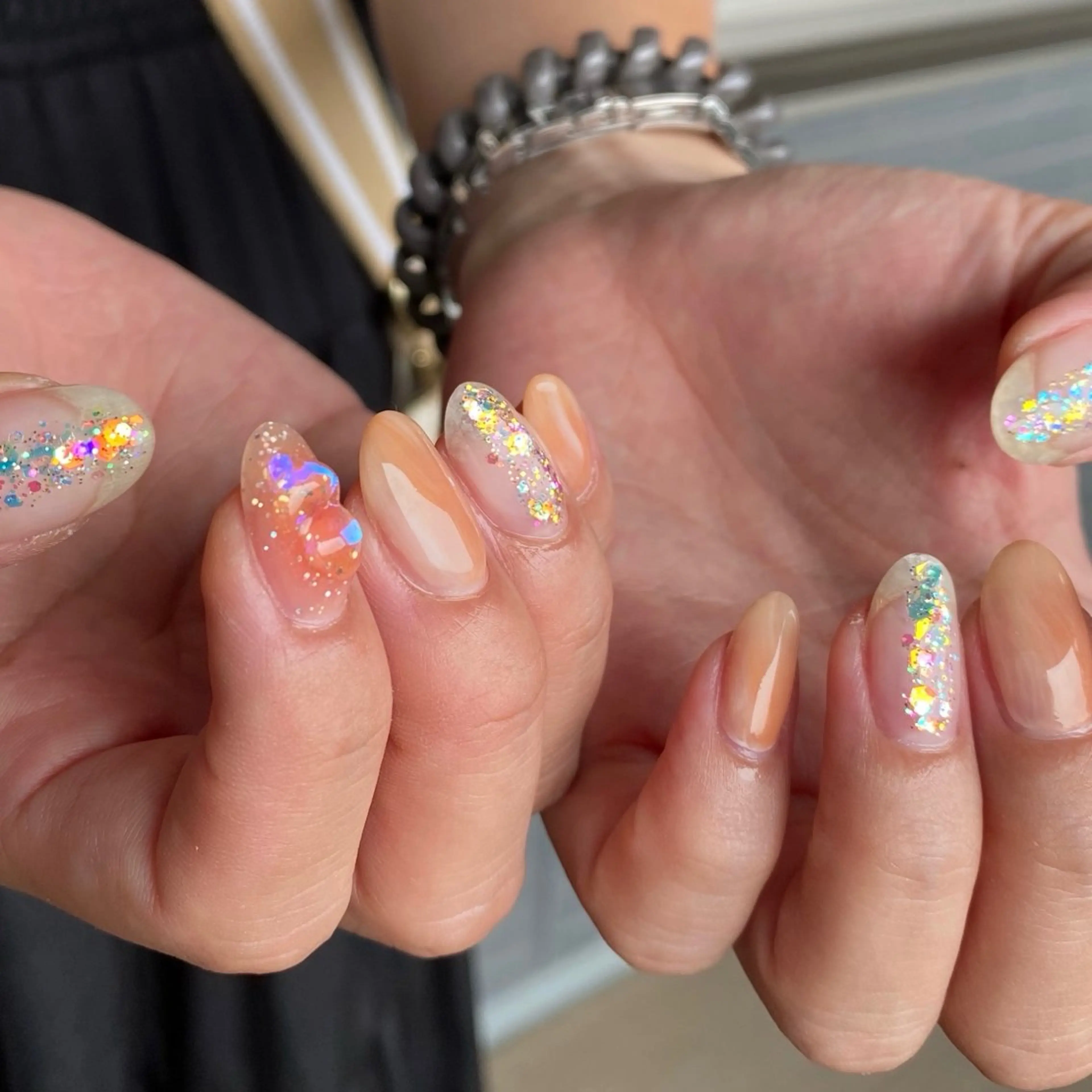 ネイル 氷ネイル・うるうるネイル ラメ(グリッター) オレンジ 夏ネイル nail amuseのネイルデザイン