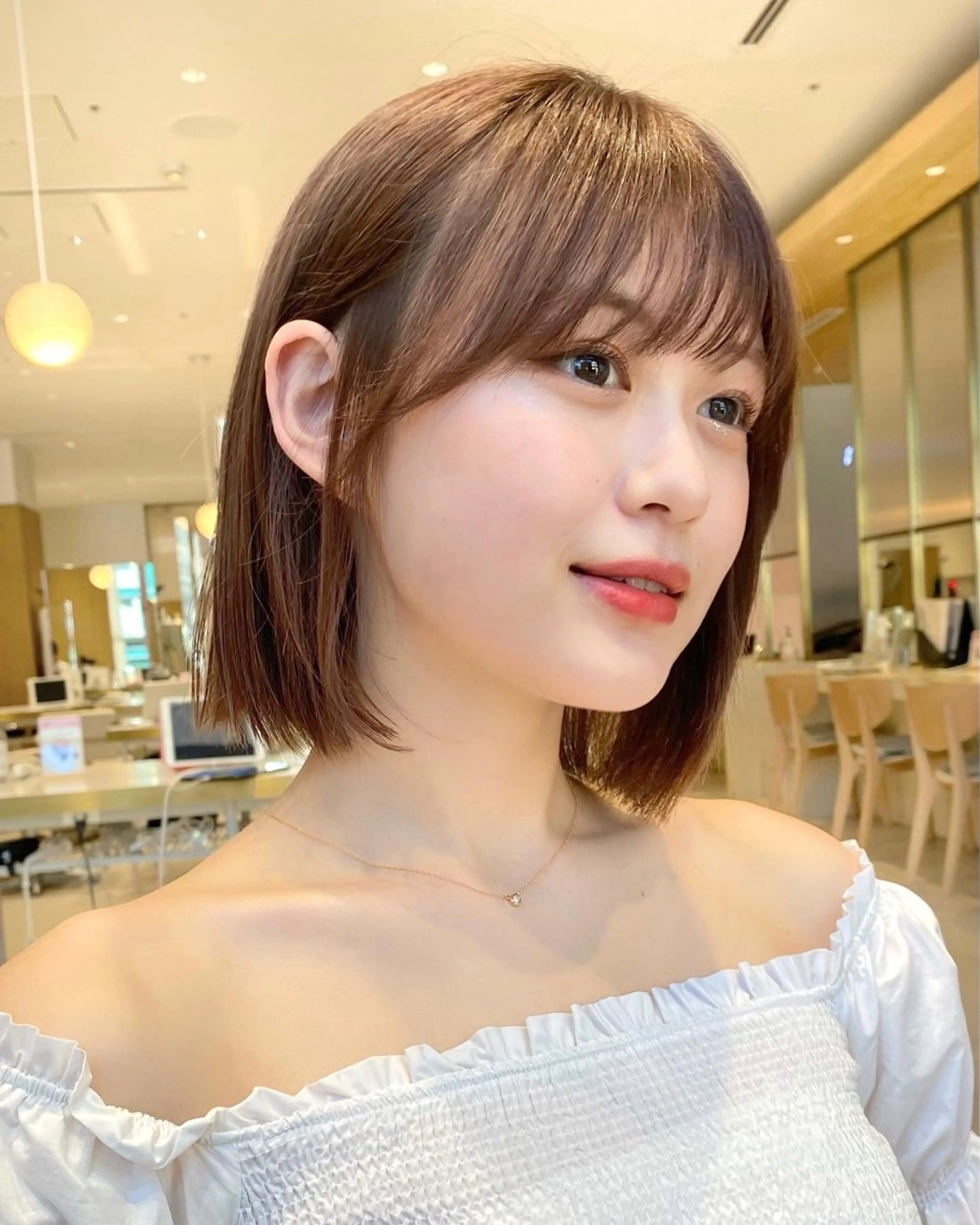 ミディアム カラー パーマ ヘアアレンジ 小野寺瑞希 /最小顔カットのヘアスタイル