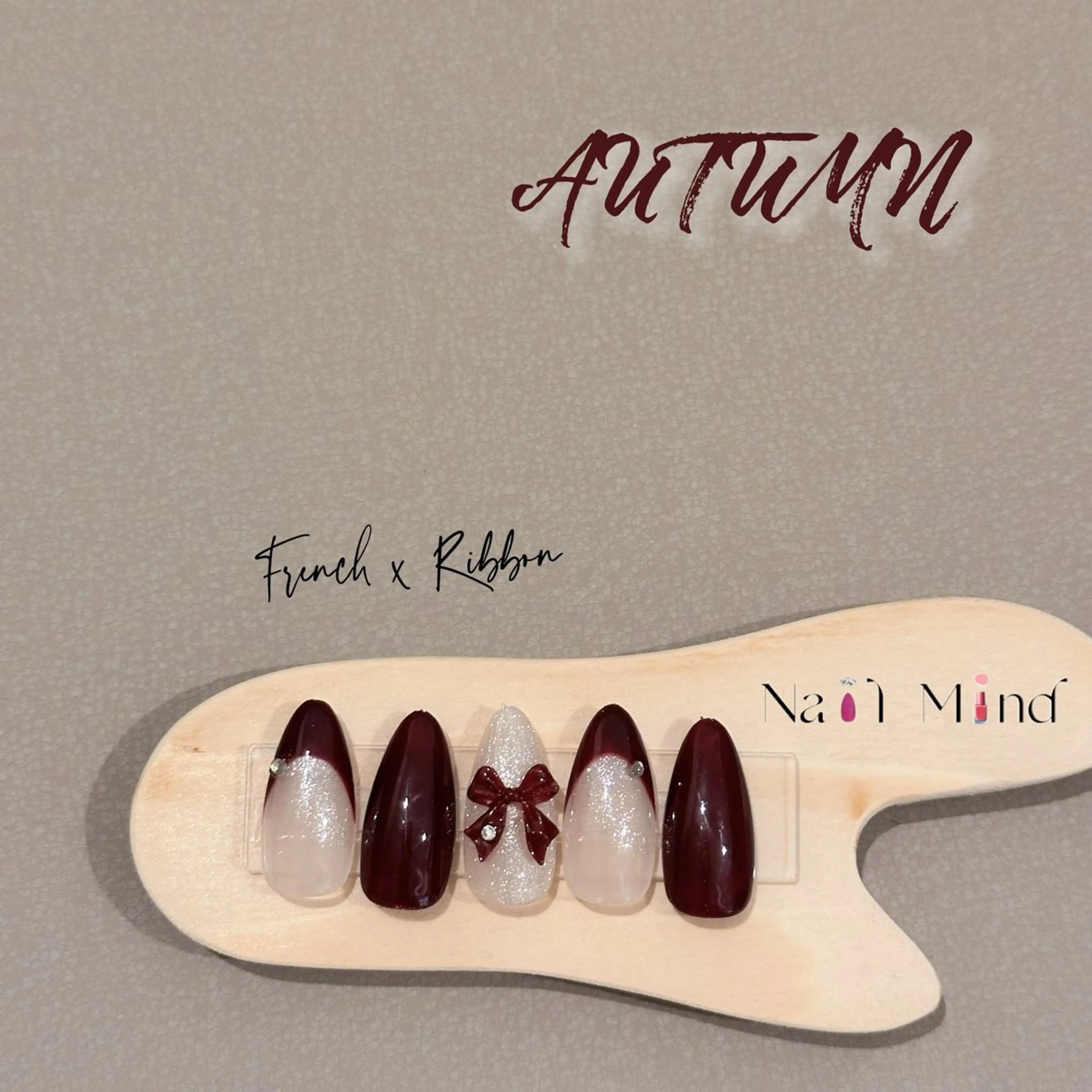ネイル ボルドー フレンチネイル ジェルネイル ラメ(グリッター) ロングネイル ハンドネイル Nail Mind (NaONail)のネイルデザイン