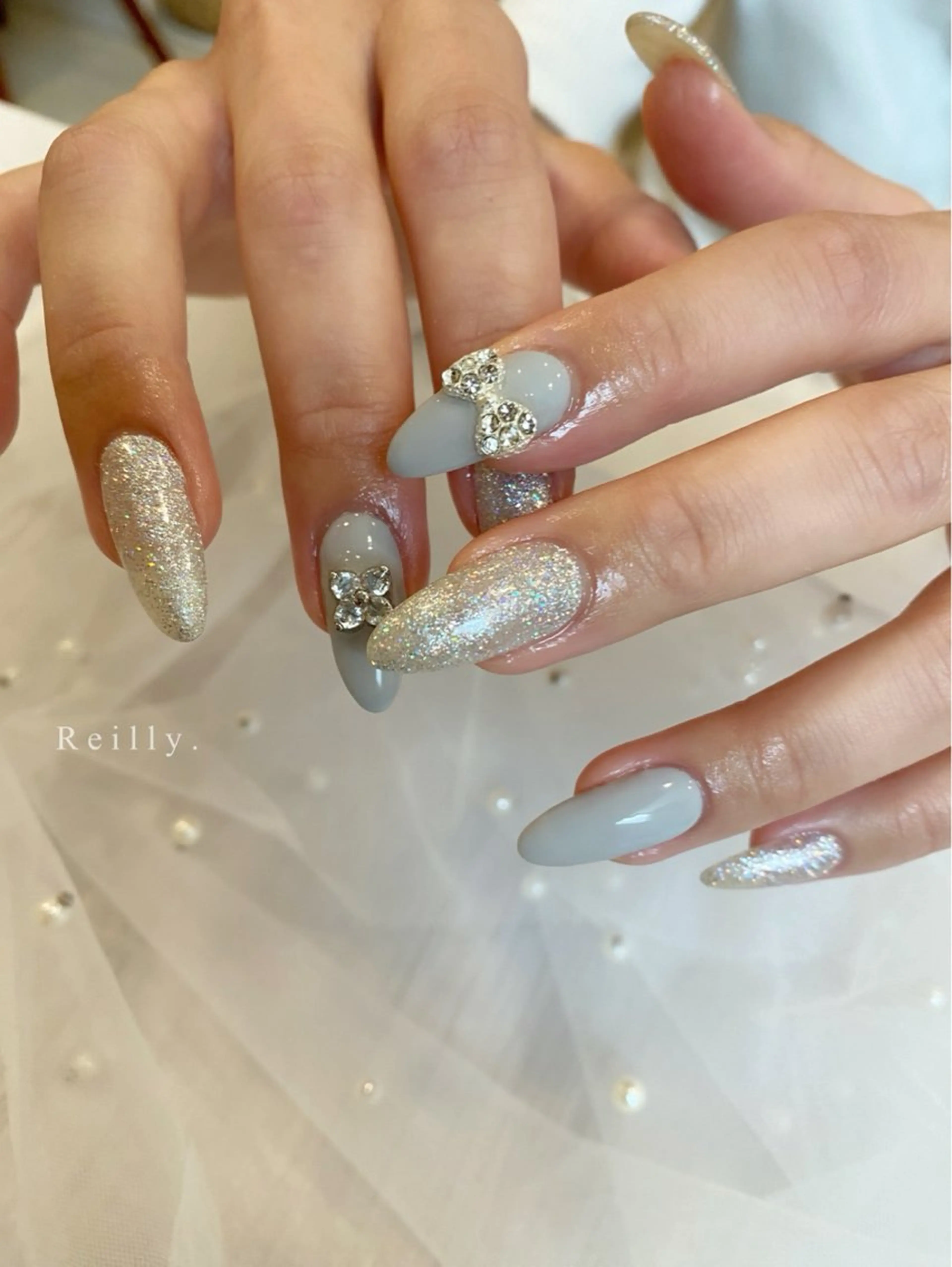 ネイル フラッシュネイル フレンチネイル ジェルネイル グラデーション ラメ(グリッター) ハンドネイル ハンドケア REILLY.　private nail salon所属・Marina 《REILLY.》のネイルデザイン