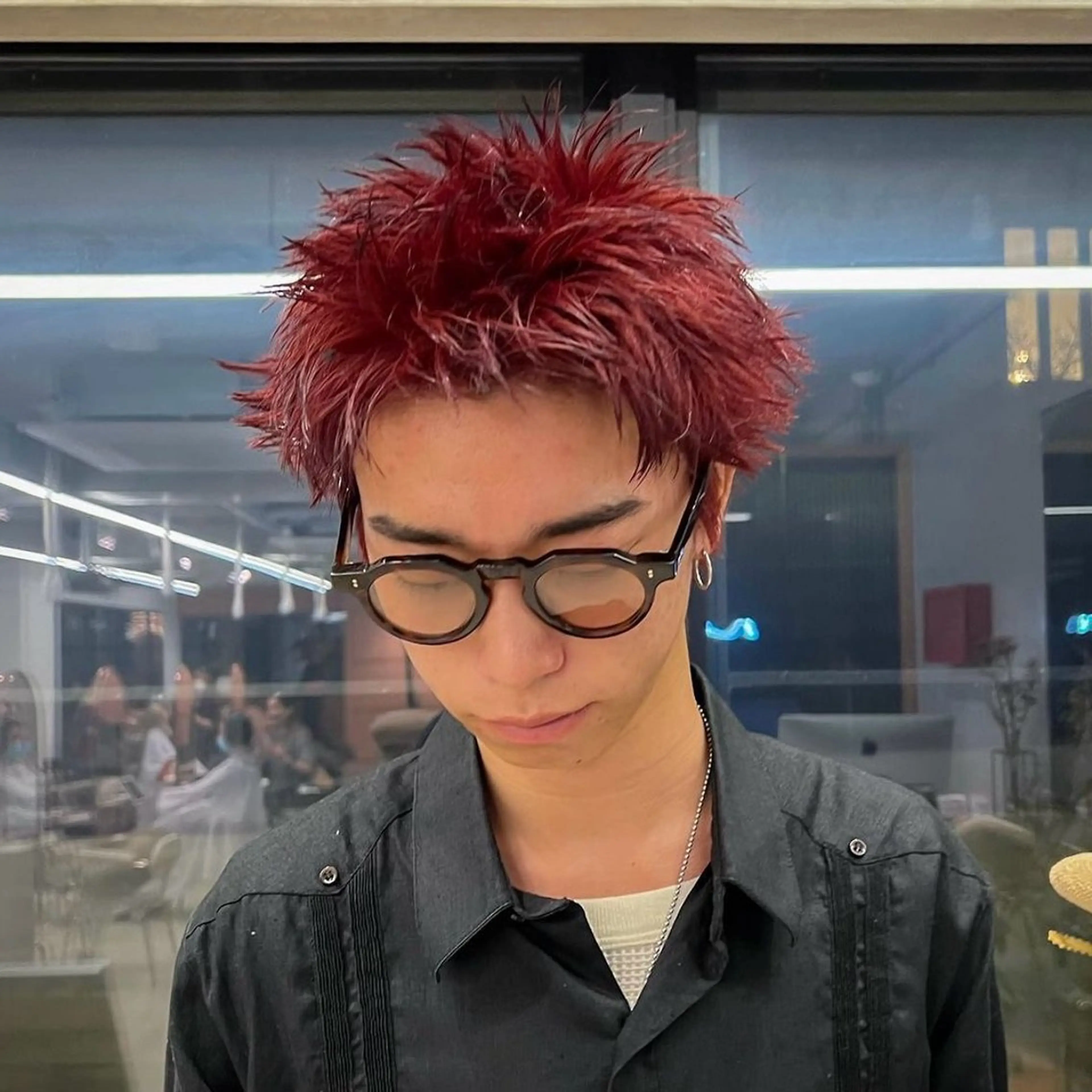 カラー メンズ スパイキーショート レッドカラー ヘアカラー 【ブリーチ特化】 イマダナツミのヘアスタイル