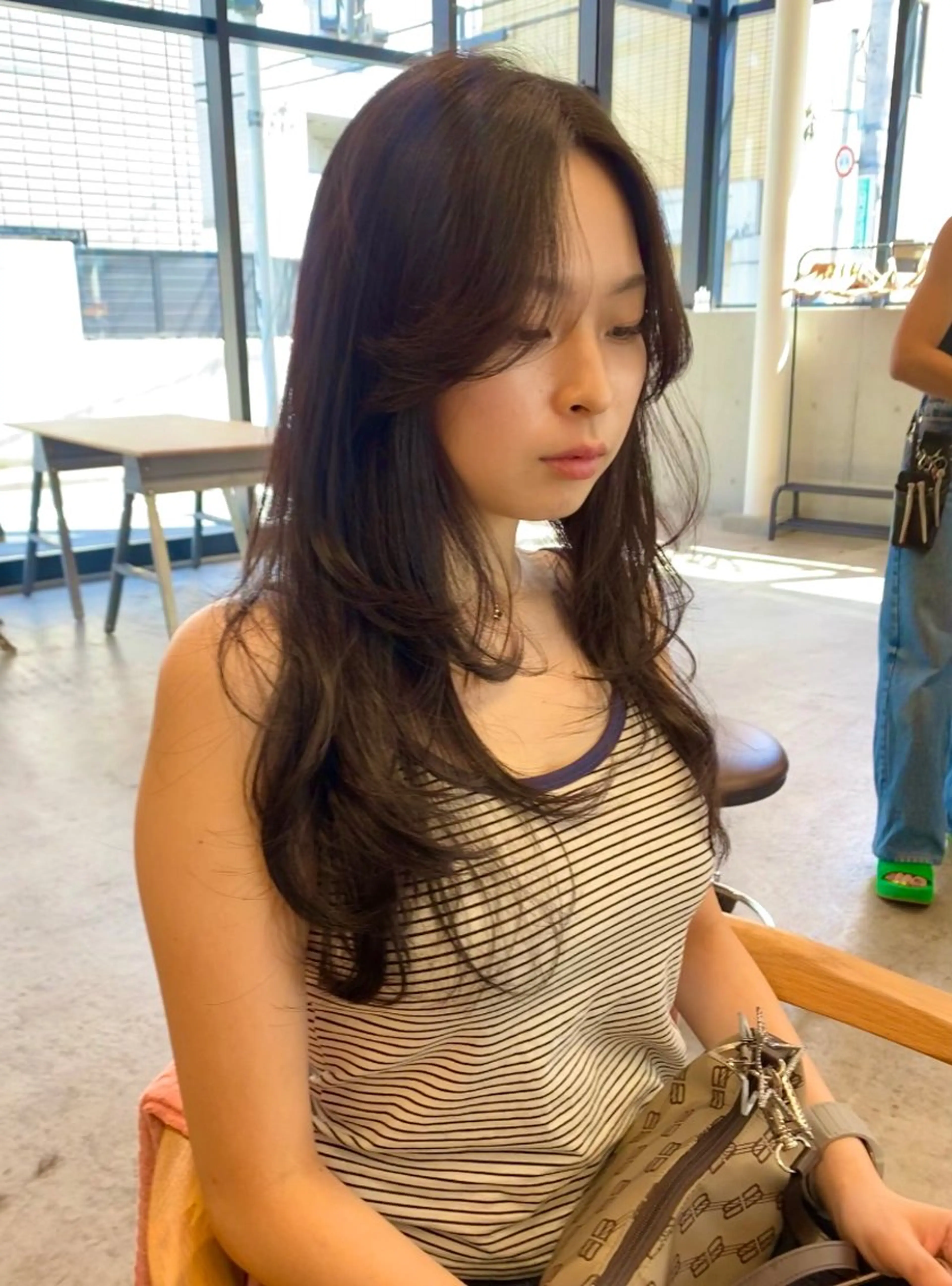 ロング カラー 顔周りカット 髪質改善 韓国風ヘア レイヤーカット カット ヘアカラー トリートメント レイヤー/柔色 /saKiのヘアスタイル