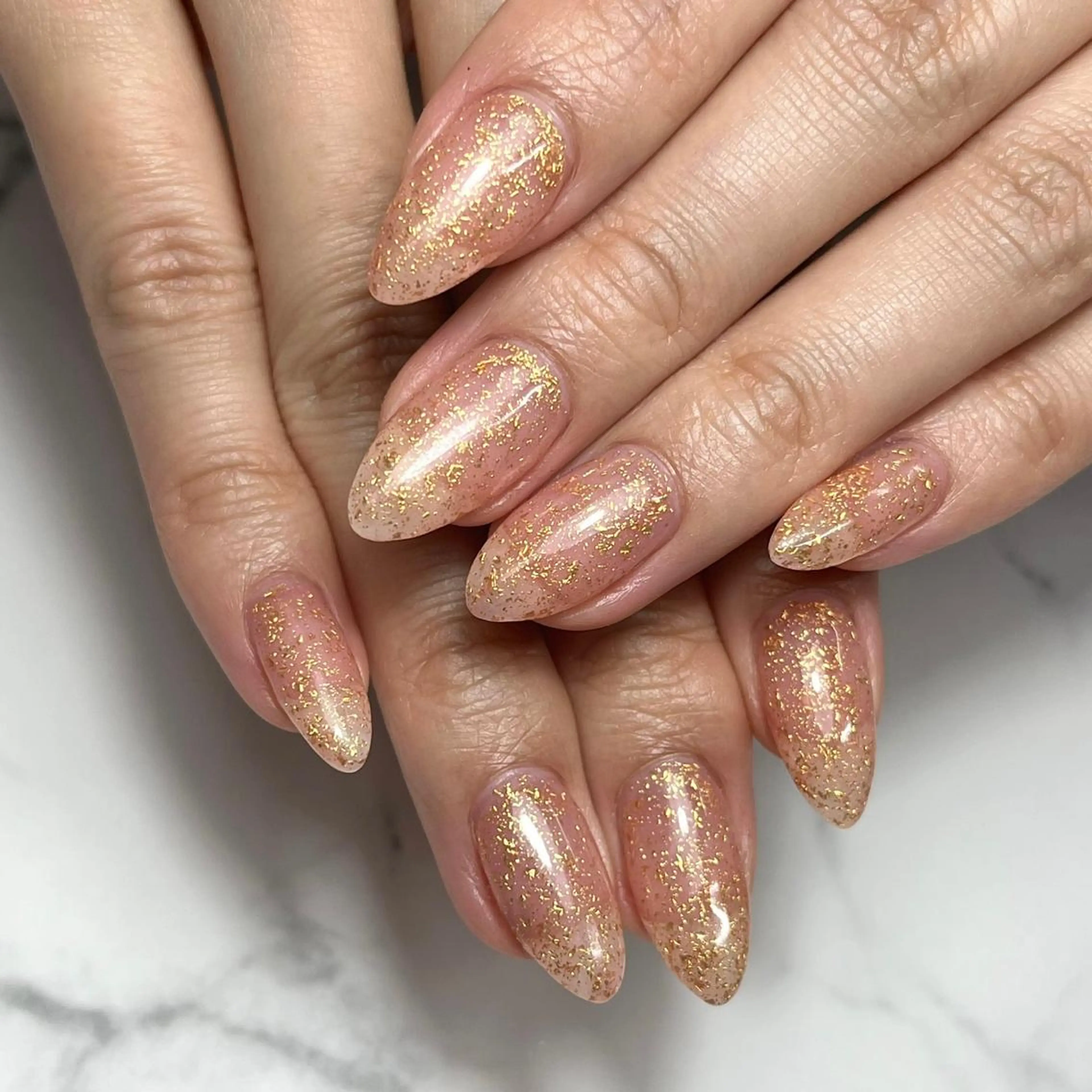ネイル クリアネイル ジェルネイル ゴールド 持ち込み オフィスネイル ハンドネイル NAIL NOWのネイルデザイン