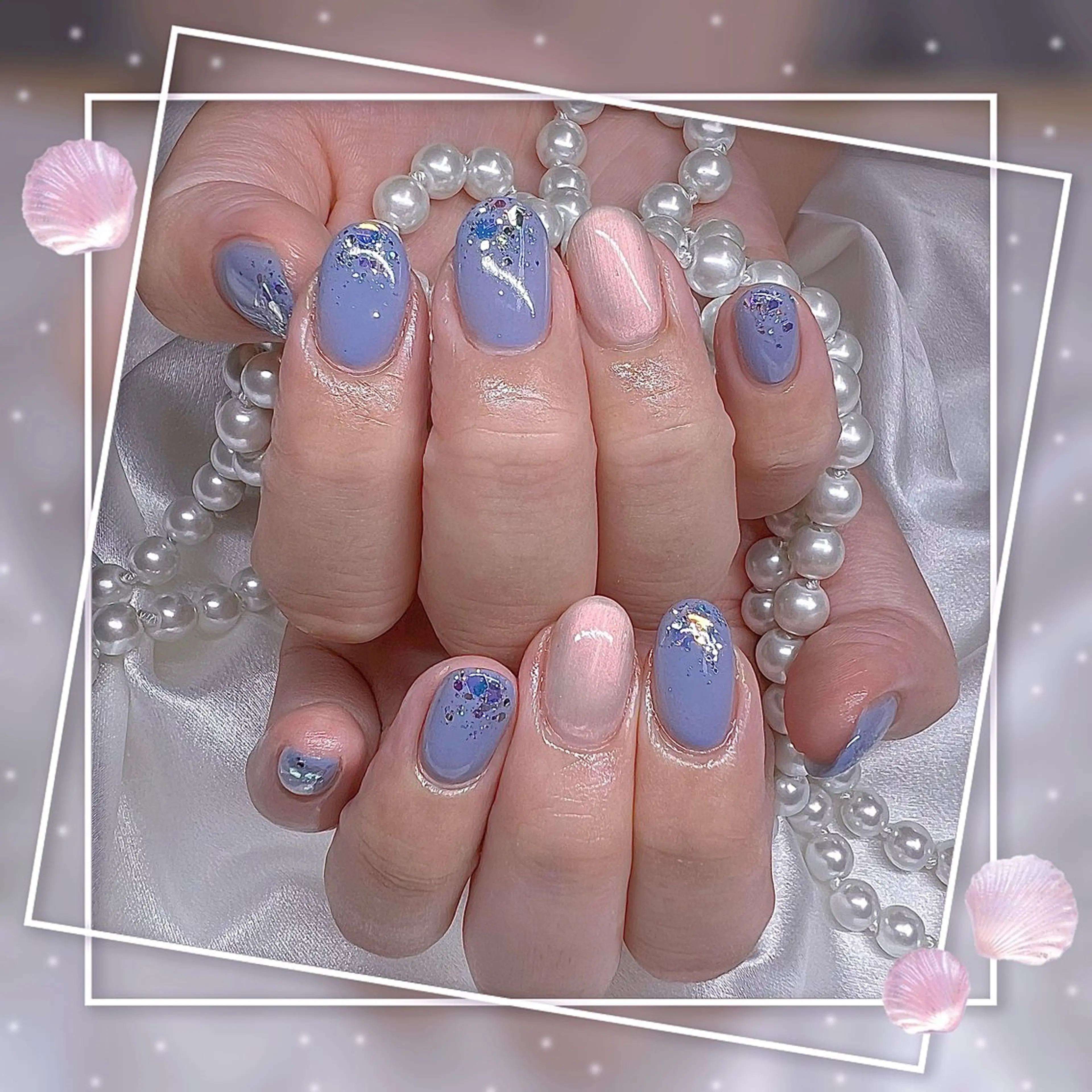 ネイル フレンチネイル グラデーション キラキラネイル 韓国ネイル マグネットネイル Chill Nailsalonのネイルデザイン