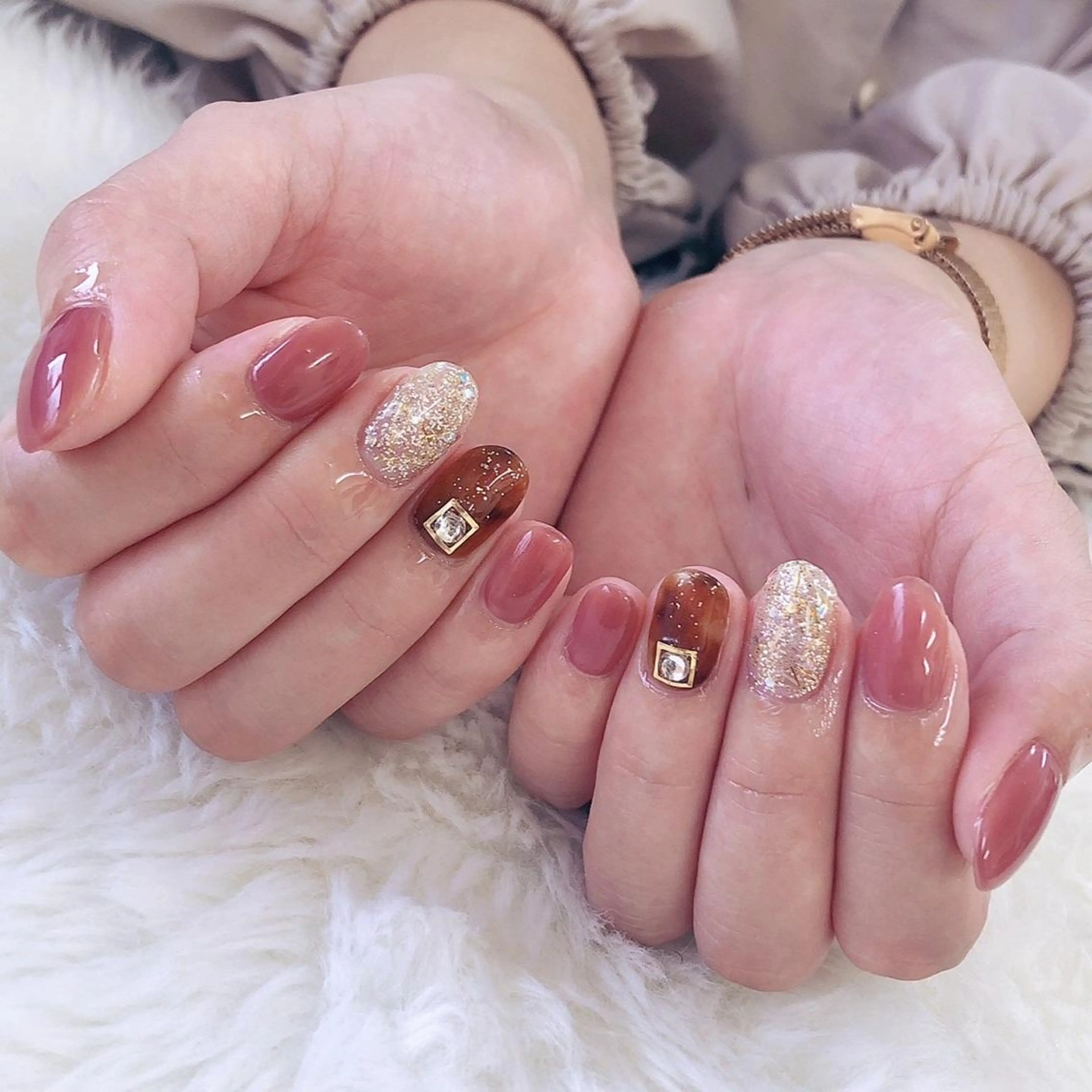 ネイル べっ甲ネイル ジェルネイル ピンク Nail lieNのネイルデザイン
