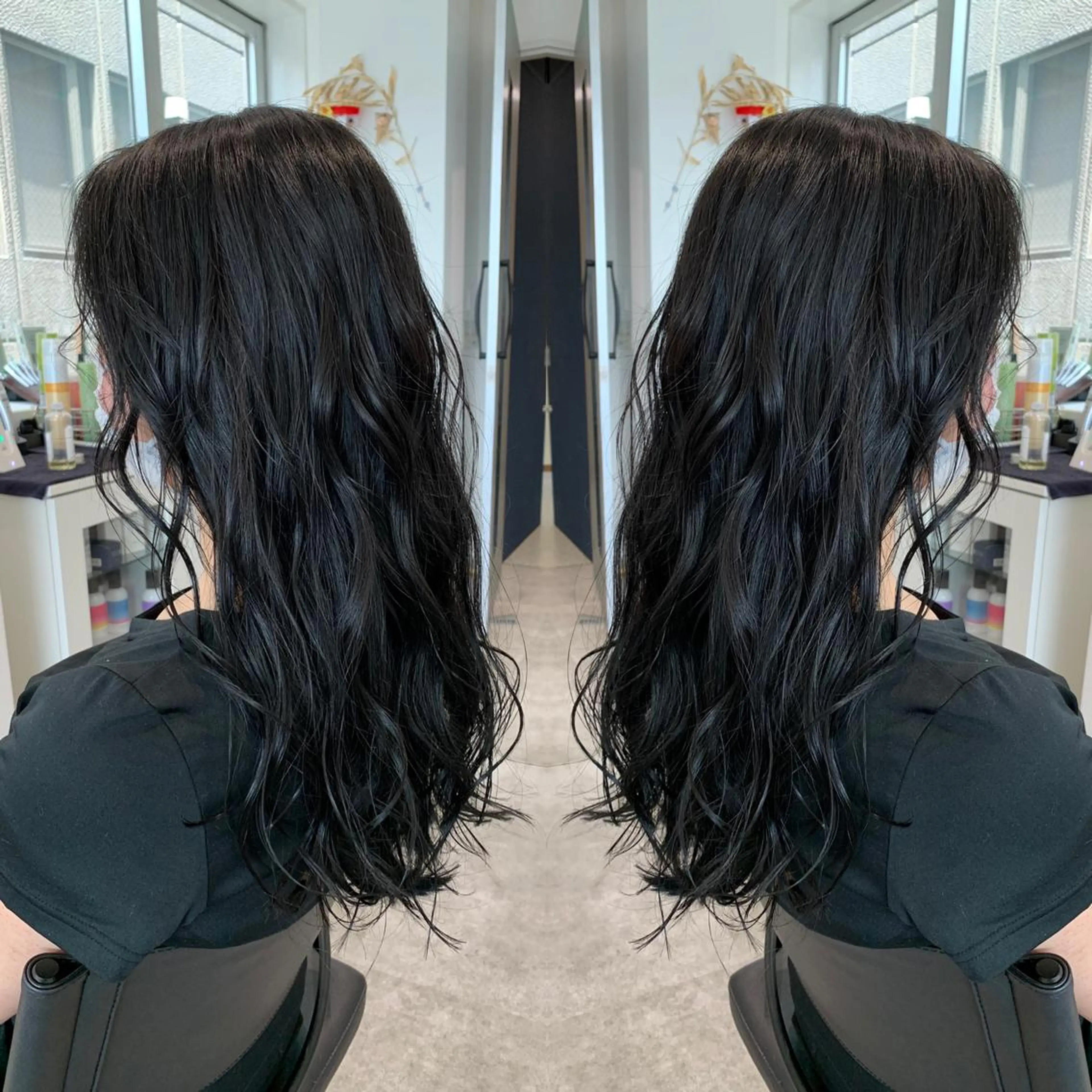 ロング カラー アッシュ バレイヤージュ ベージュカラー ブロンド ブルーカラー Nishida Ryomaのヘアスタイル