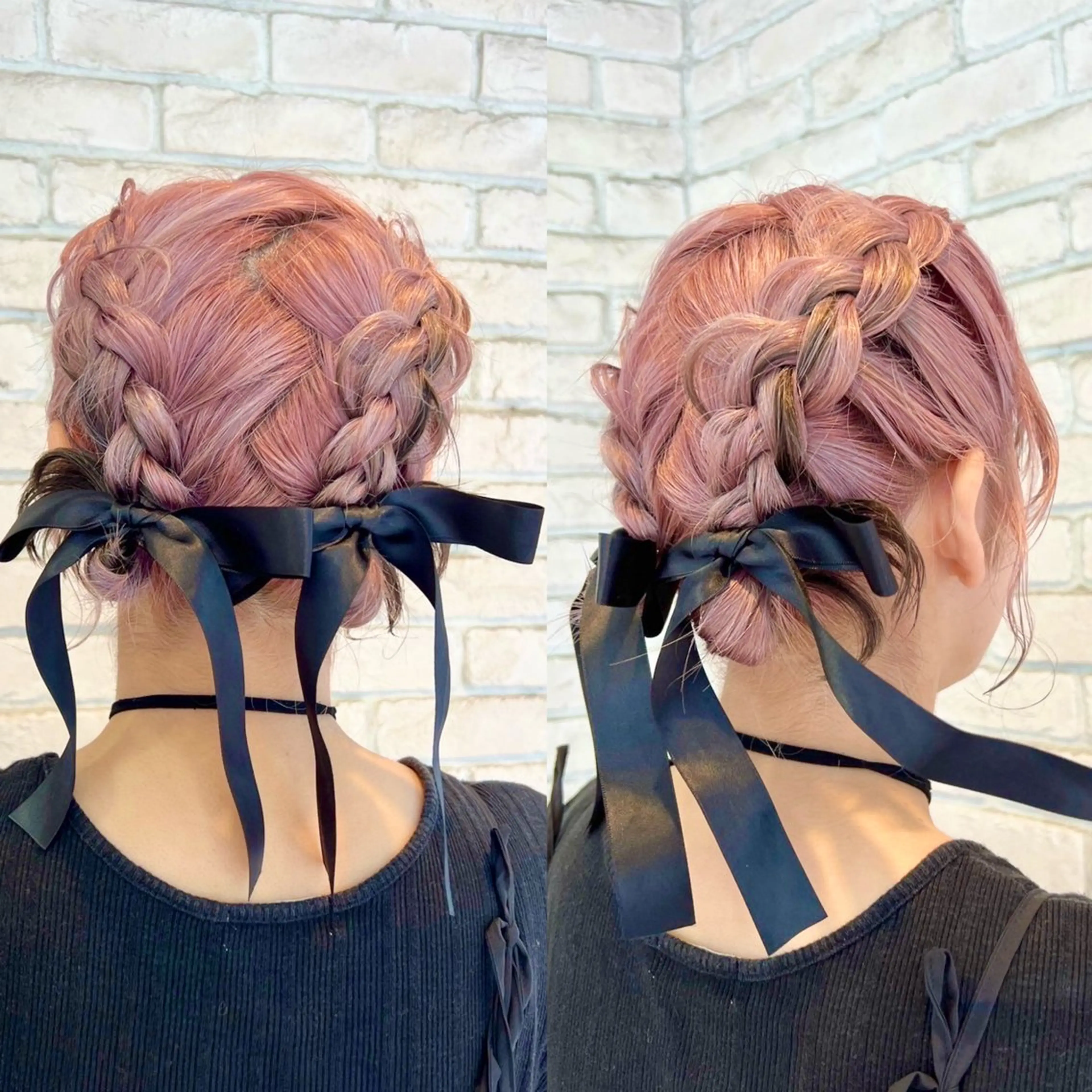 ヘアアレンジ お団子ヘア ヘアセット ブロンドブリーチ カラーシールエクステのヘアスタイル