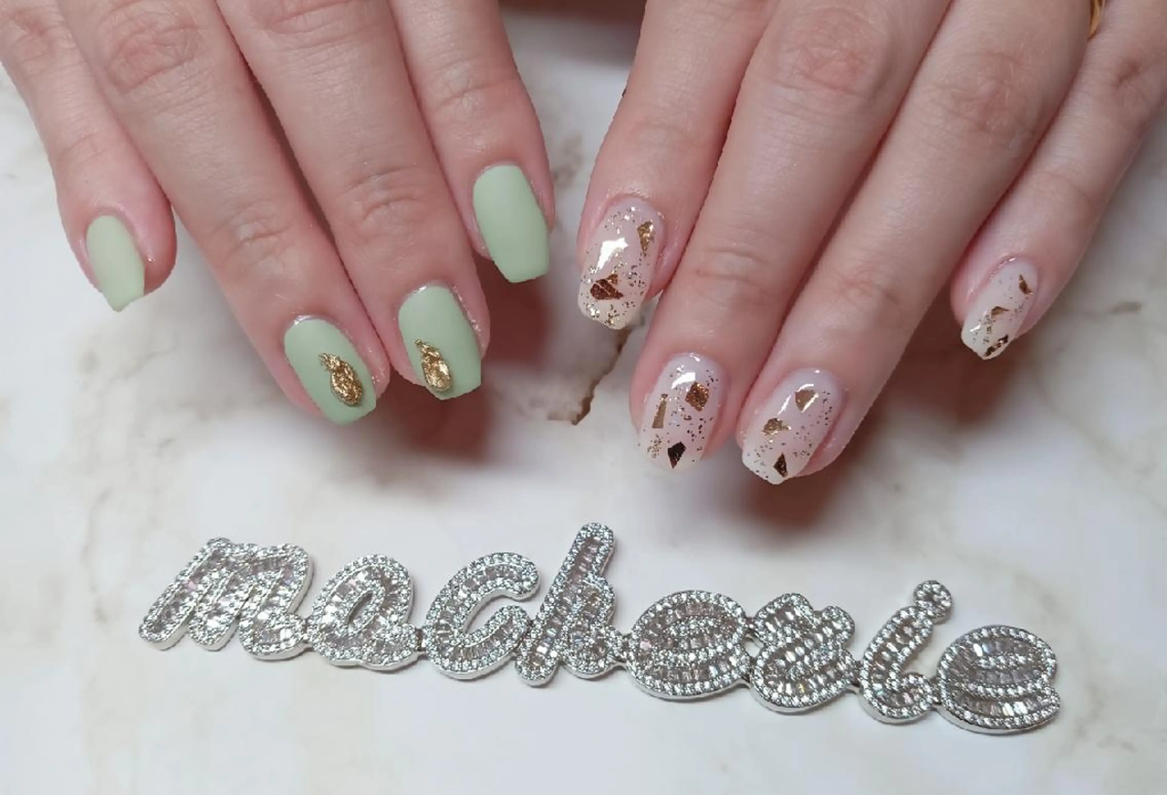 ネイル キラキラネイル ピスタチオネイル ハンドネイル Nail Salon macherieのネイルデザイン