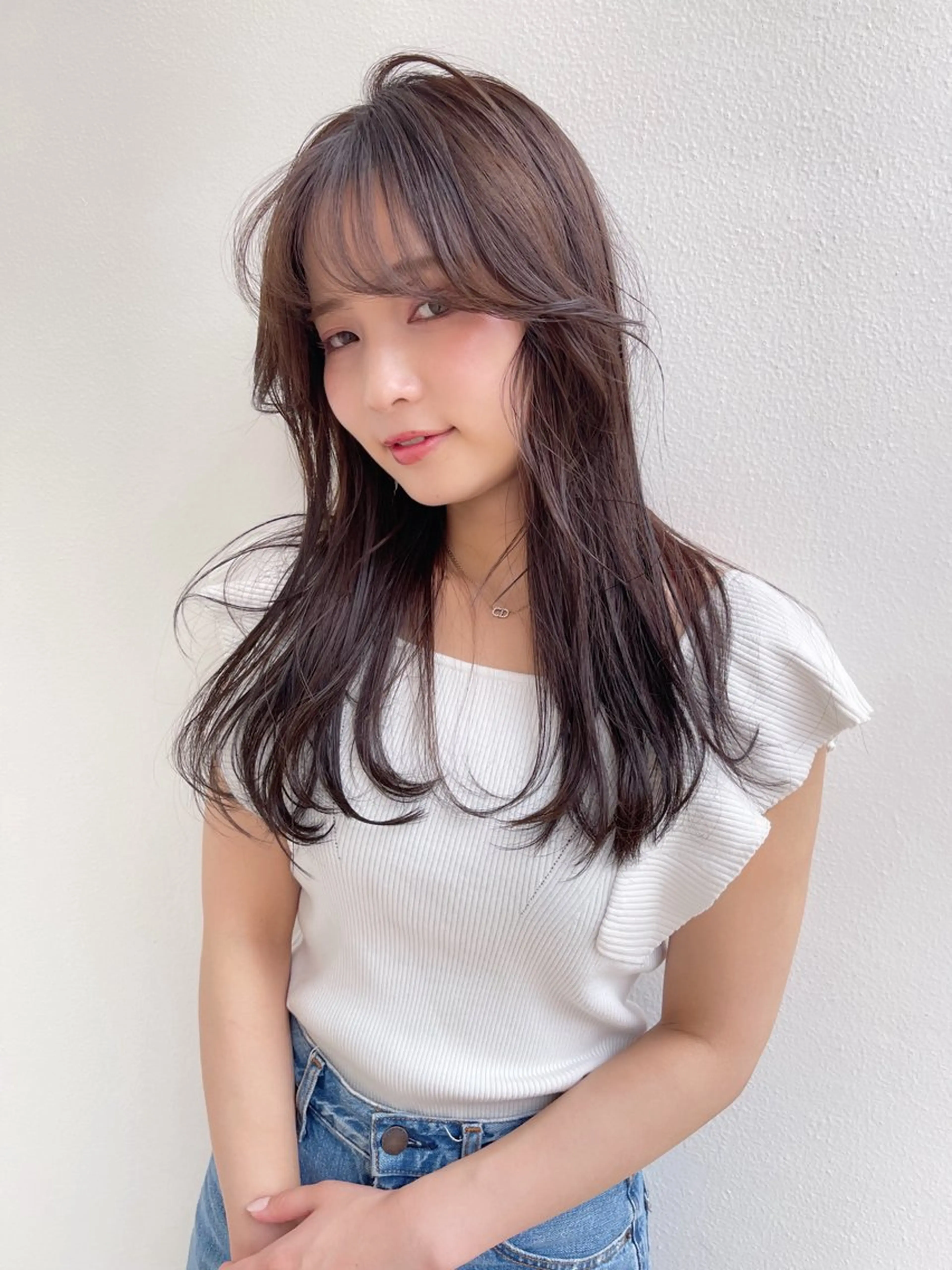 セミロング カラー レイヤーカット カット ヘアカラー トリートメント AiM 大名のヘアスタイル