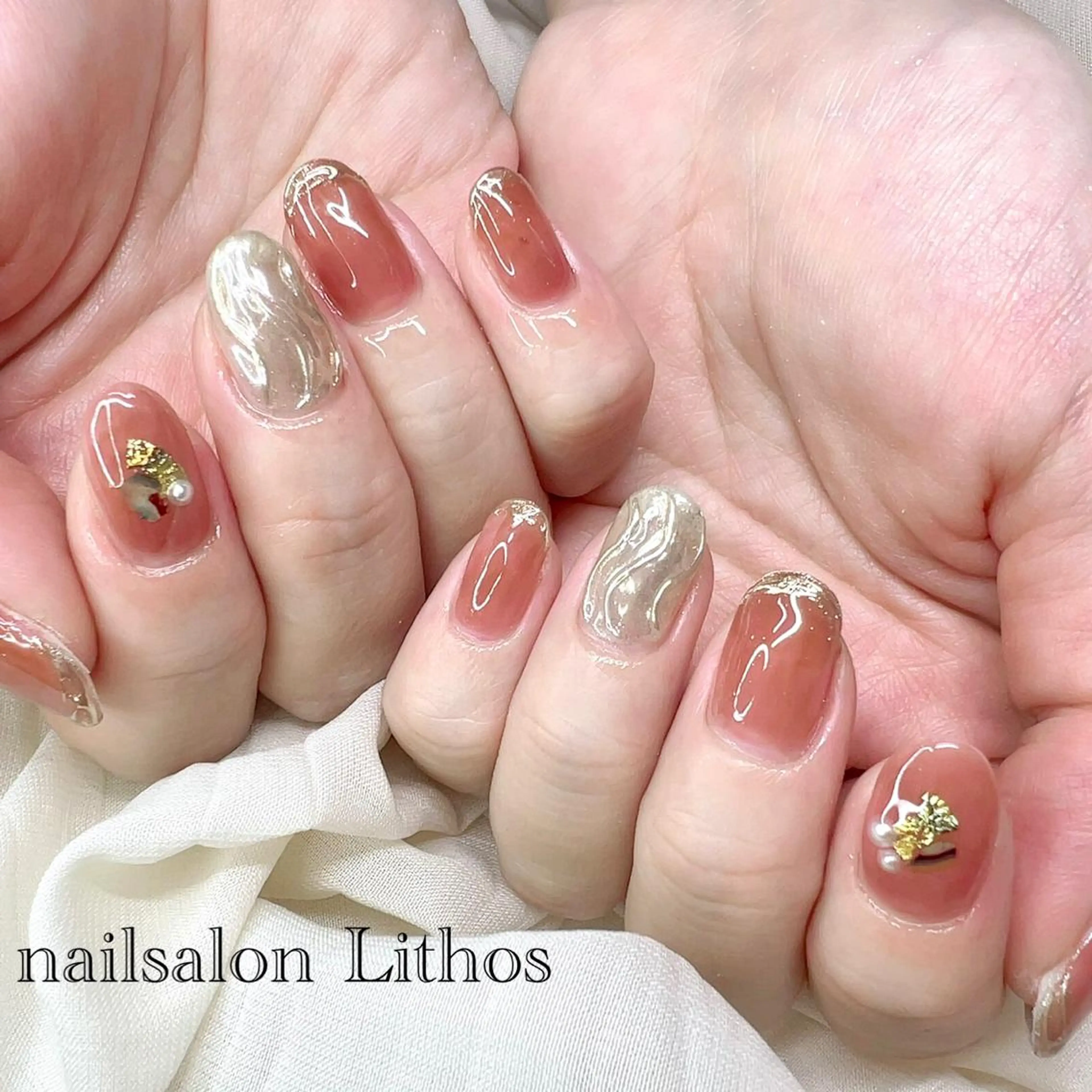 ネイル ピンク ピンクベージュ ハンドネイル nailsalon Lithos所属・nailsalon Recontreのネイルデザイン