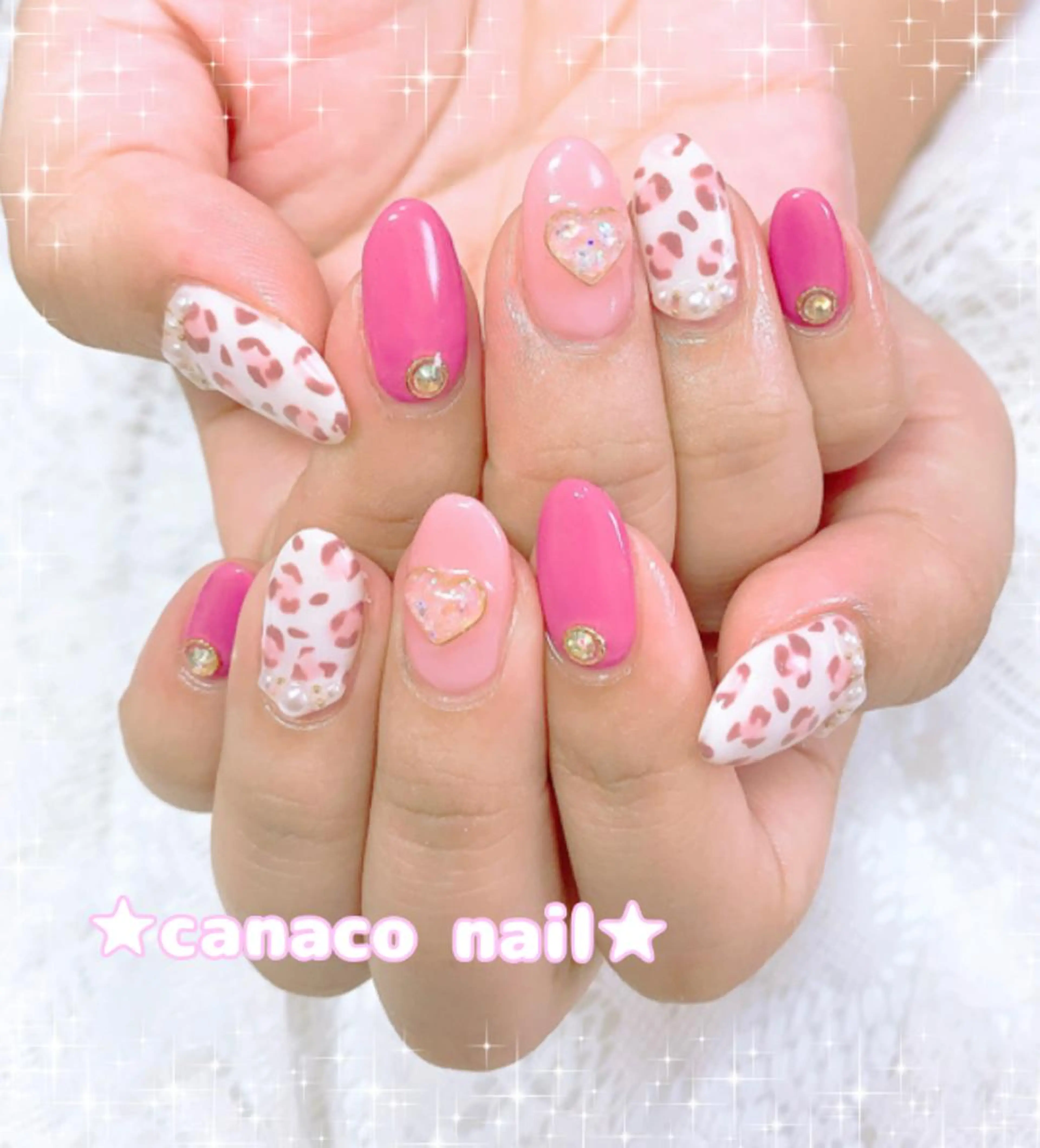 ネイル アニマル柄 ガーリー ピンク ハンドネイル ハンドケア Felice所属・ベテランネイル cnc  nailのネイルデザイン