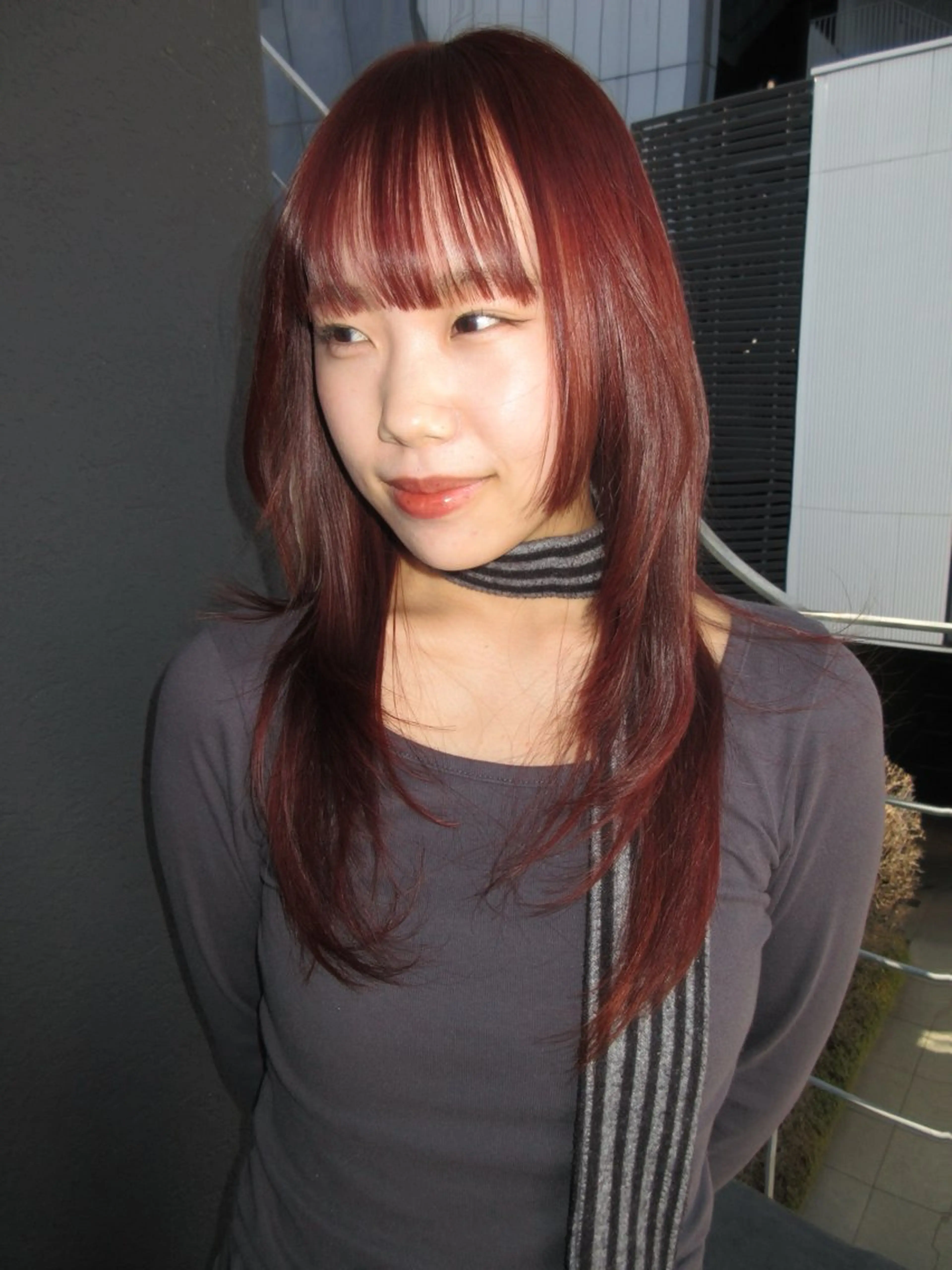 ミディアム ミディアムレイヤー アッシュ オレンジブラウン レッドブラウン 顔まわりレイヤー カット ヘアカラー レイヤーカット/ウル フ　chinatsuのヘアスタイル