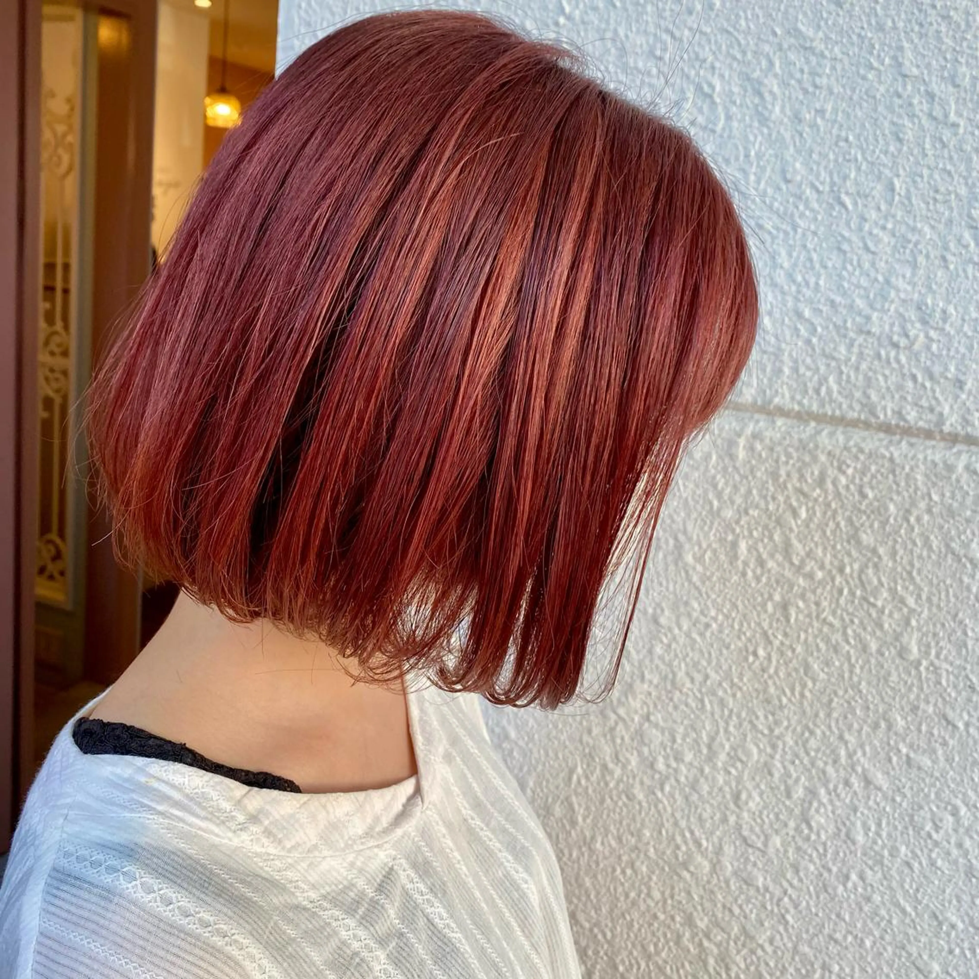 ミディアム カラー ブリーチ ブラウンカラー レッドカラー ボブ Jill franc ＿ﾆｼｻｶ ｱﾔﾉのヘアスタイル