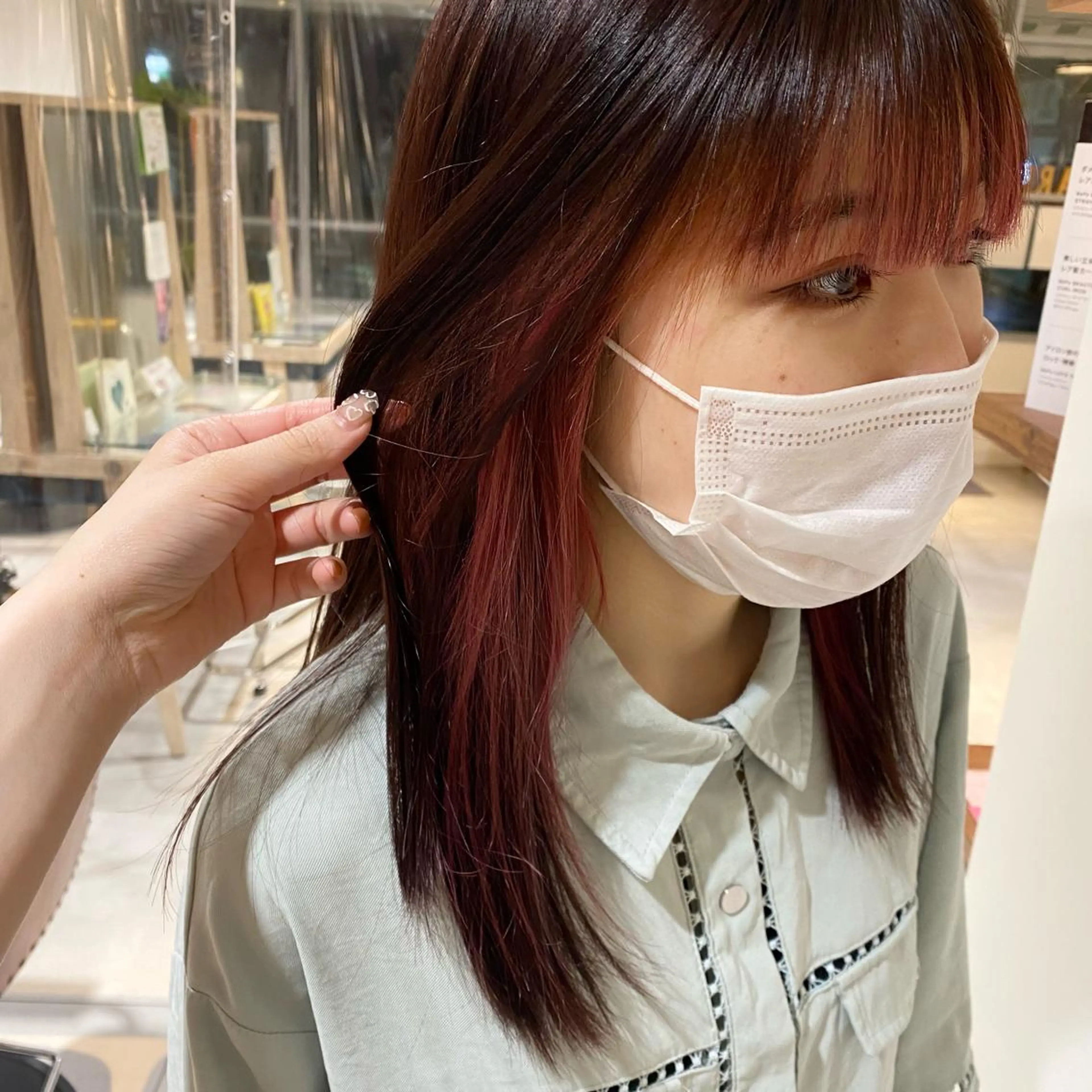 セミロング カラー ブリーチ ブラウンカラー ピンクカラー ピンクブラウン 関口 桃花🌷 暖色カラーのヘアスタイル