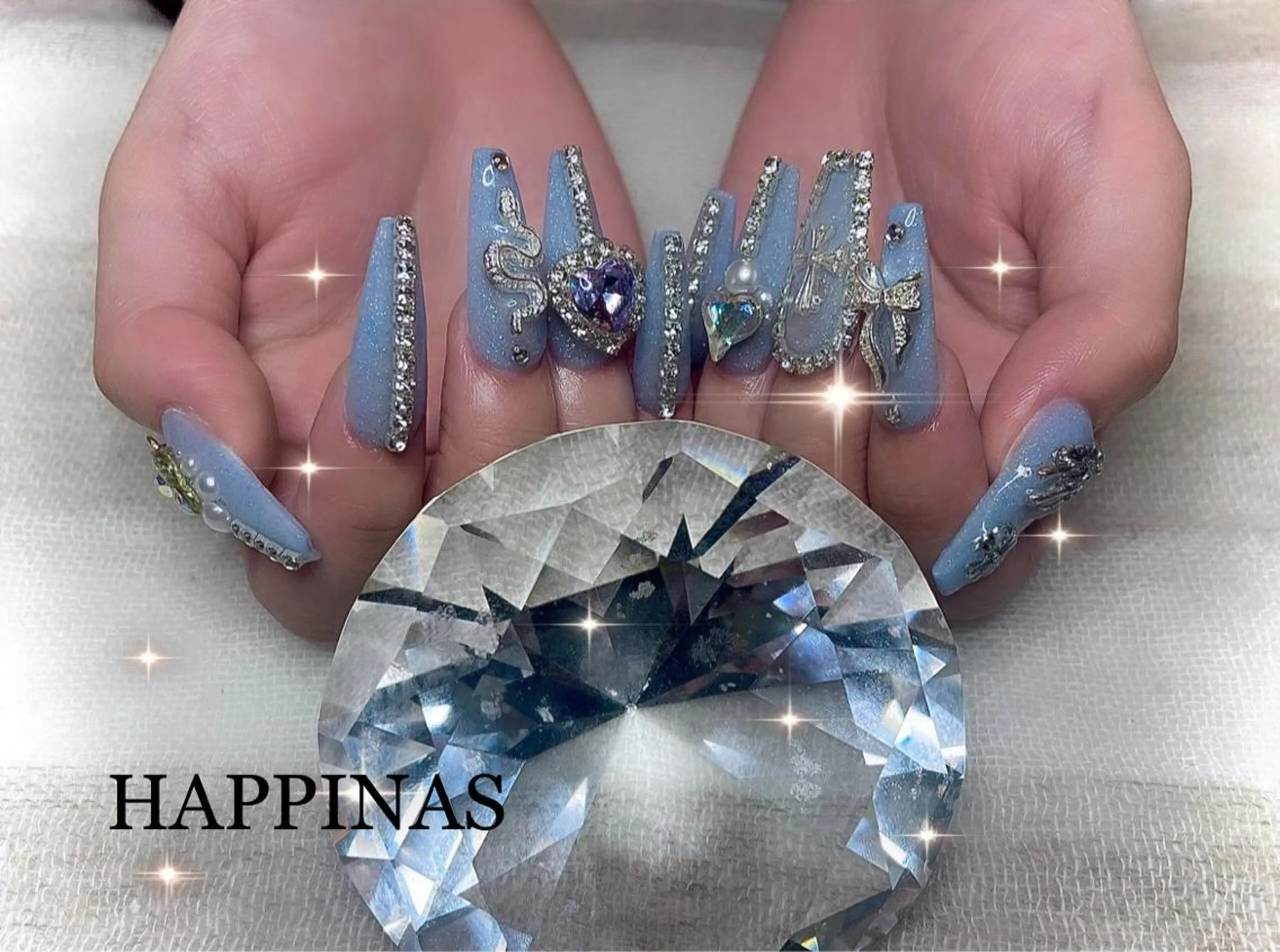 ネイル ハート キラキラネイル リボン スカルプネイル 夏ネイル HAPPINAS Jrネイリスト💅のネイルデザイン
