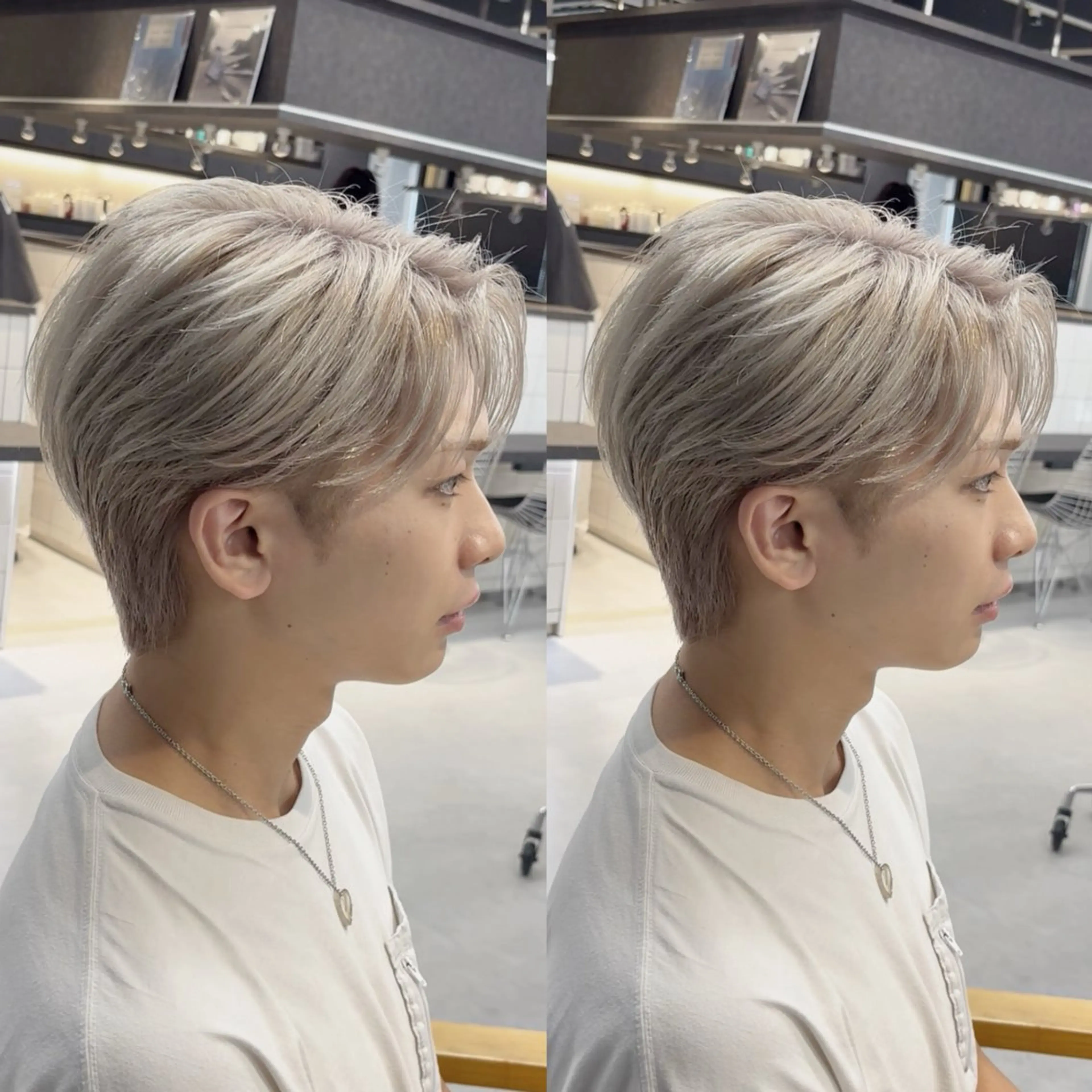 カラー メンズ メンズブリーチ センターパート メンズ韓国風 刈り上げ ベージュカラー カット ヘアカラー トリートメント 渋谷/メンズ専門/ 泉　龍之介のヘアスタイル