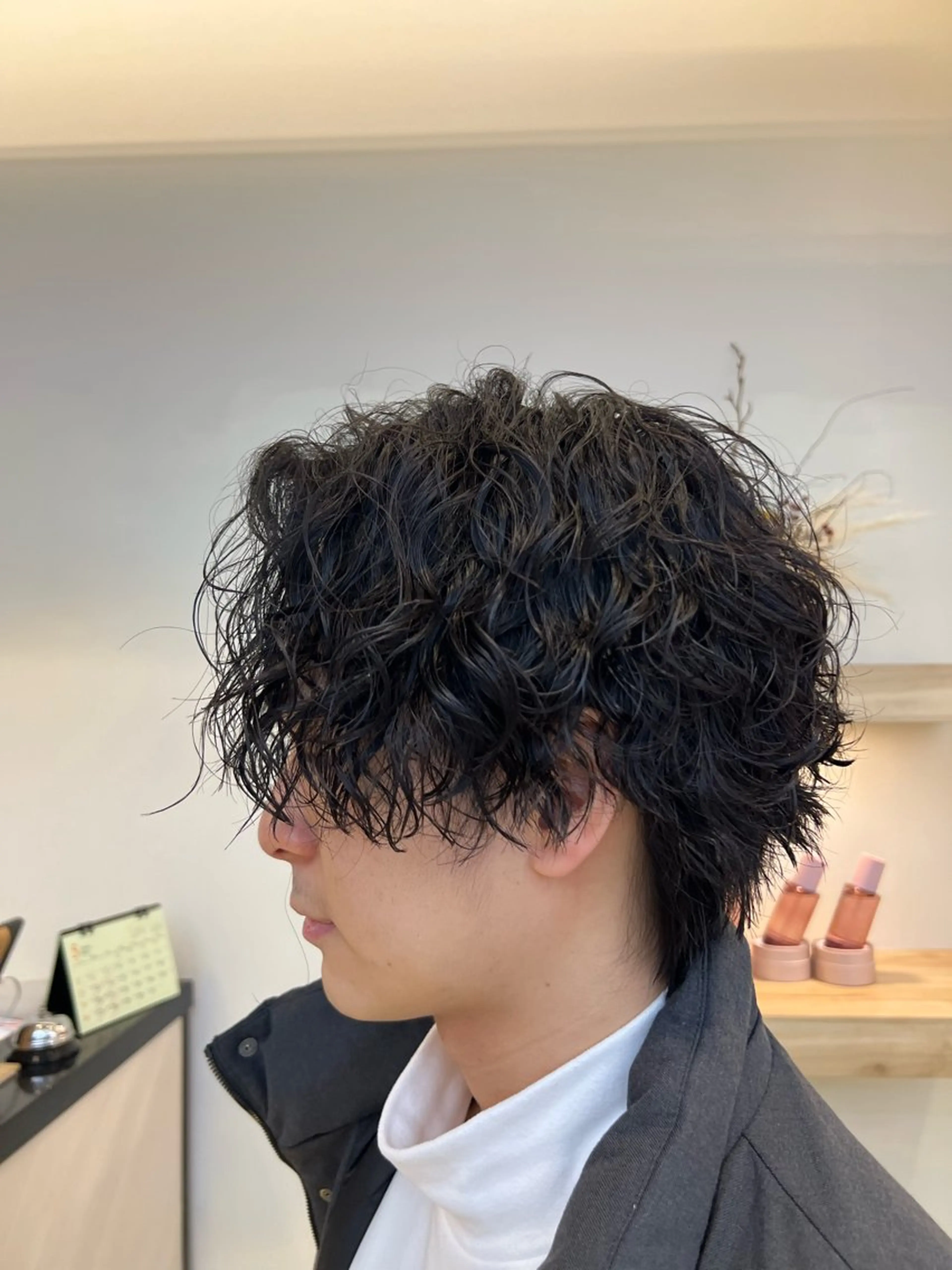 ミディアム パーマ メンズ 波巻きパーマ カット パーマ メンズパーマ 岩成健志郎のヘアスタイル