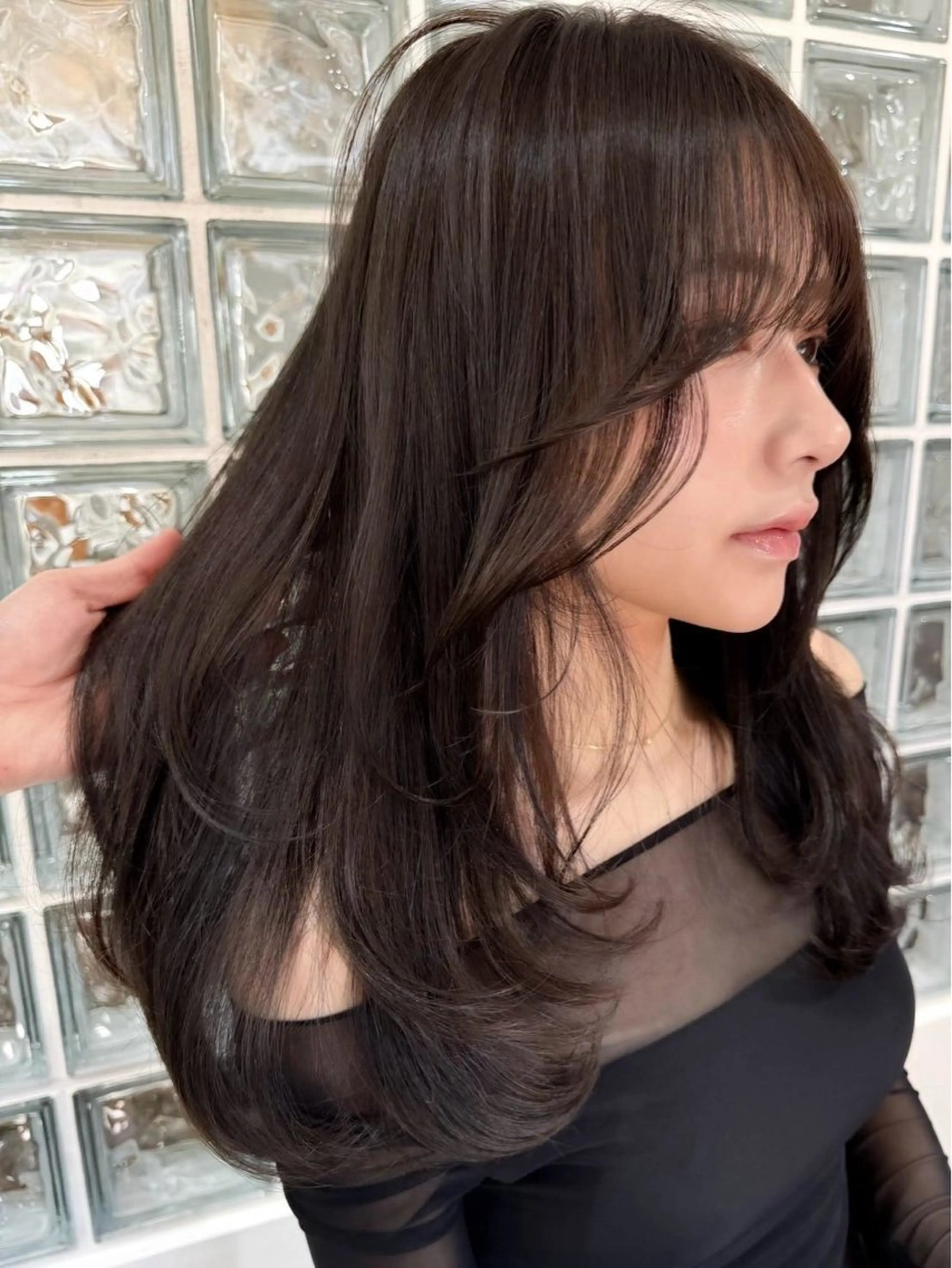 セミロング カラー ブラウンカラー 半邉 真那斗のヘアスタイル