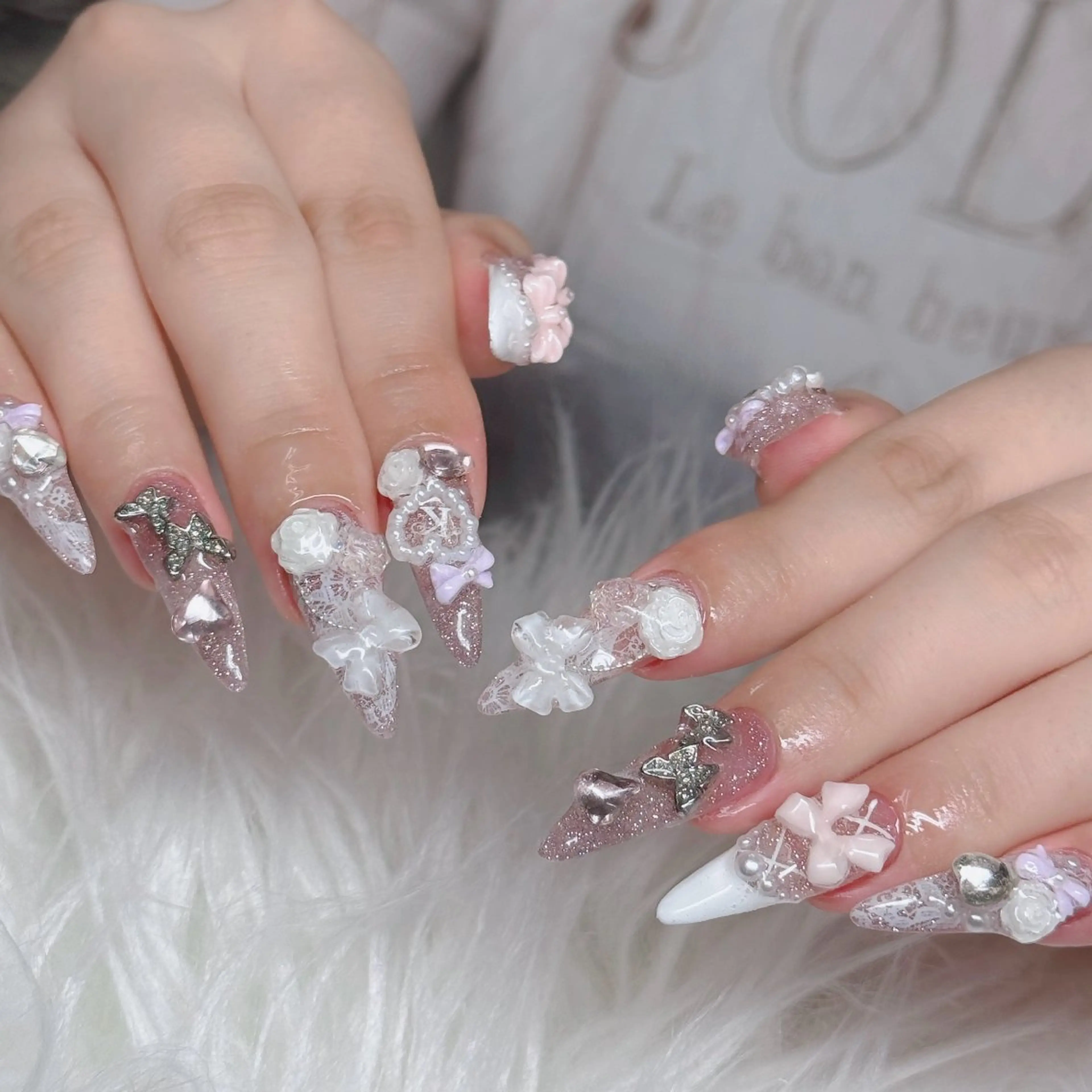 ネイル ロングネイル マグネットネイル リボン 夏ネイル スーパーロングネイル ハンドネイル Hani nailsalonのネイルデザイン