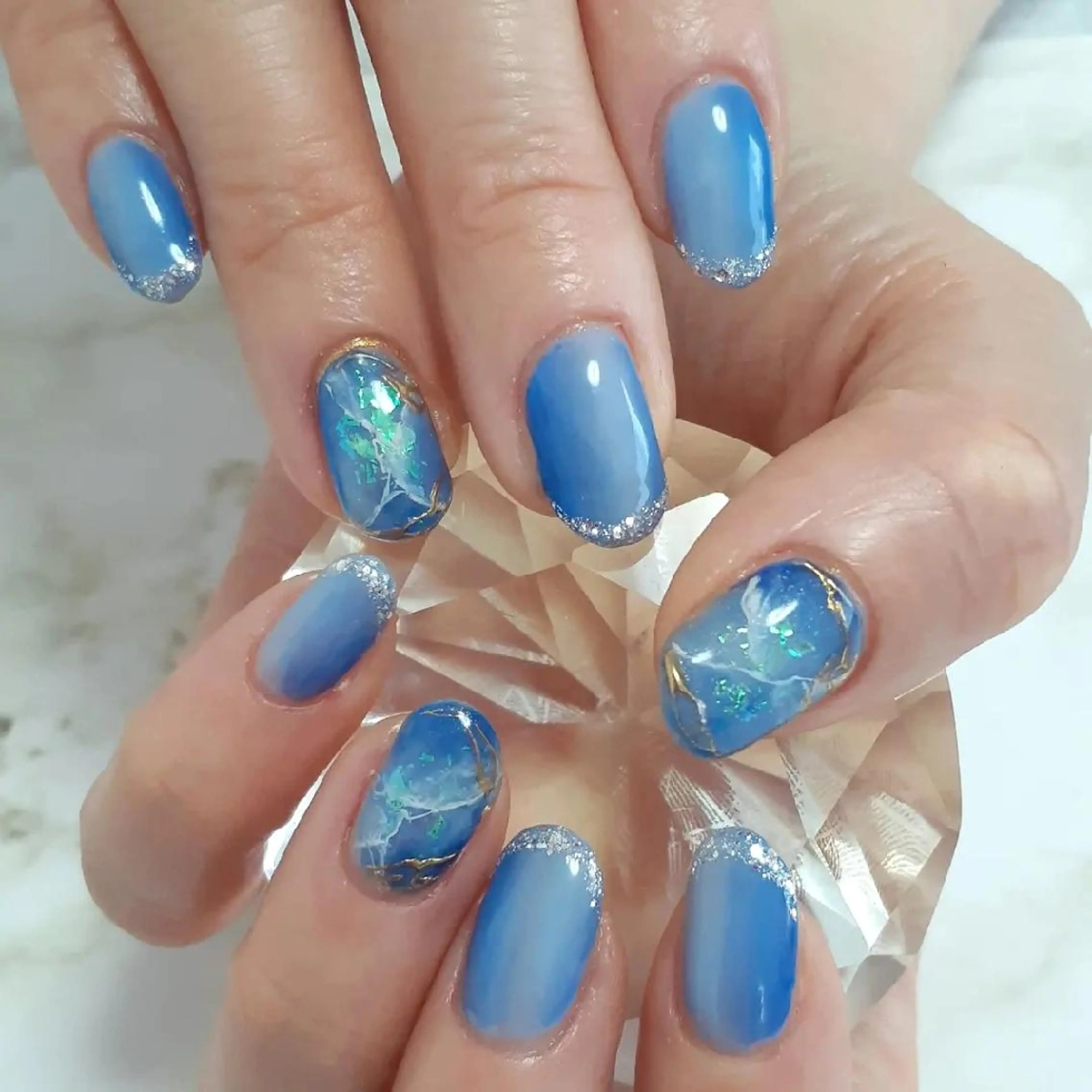 ネイル ブルー ニュアンスネイル ハンドネイル 池元 真由美のネイルデザイン