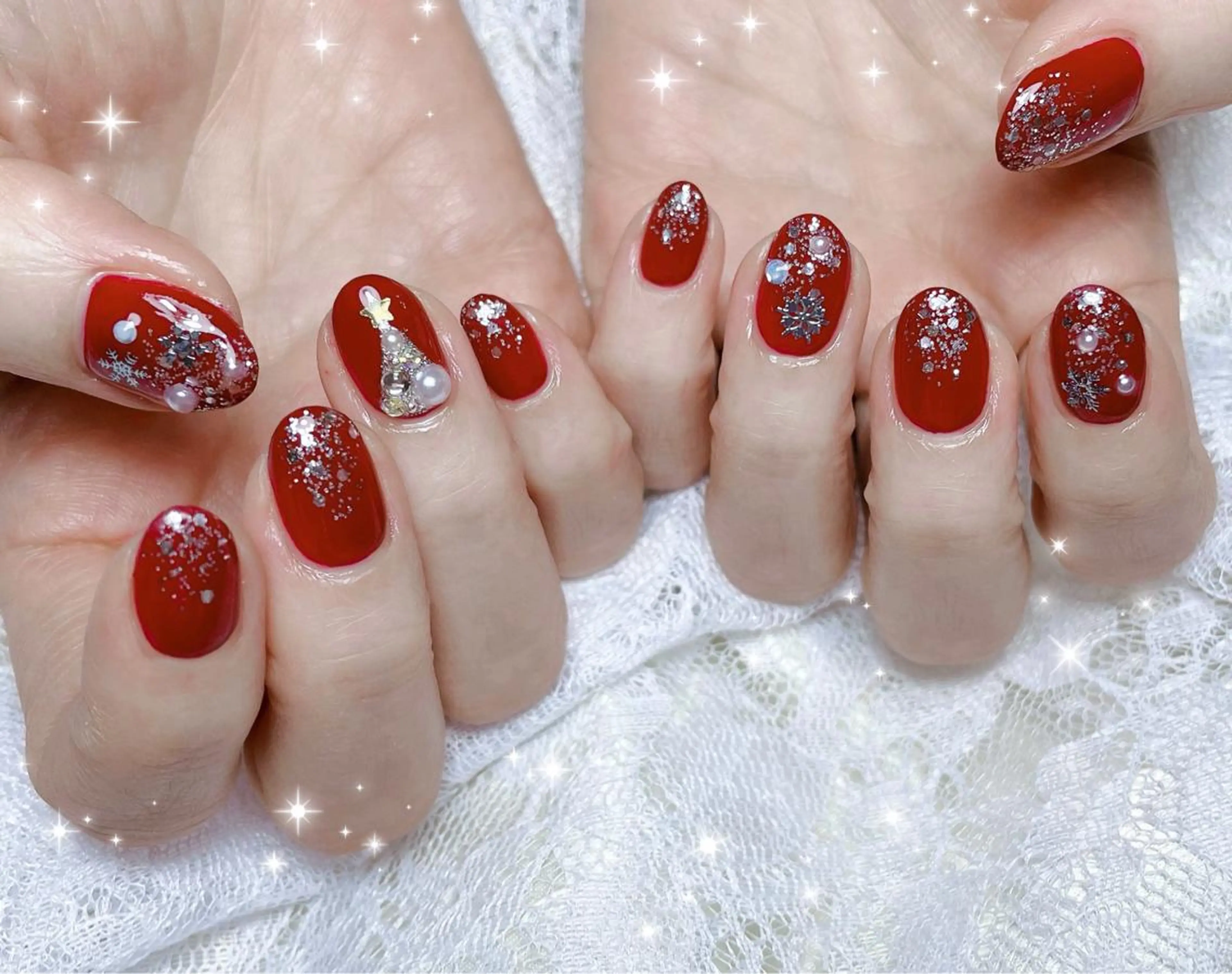 ネイル アートネイル 冬ネイル クリスマス ハンドネイル FLARE NAIL フレアネイルのネイルデザイン