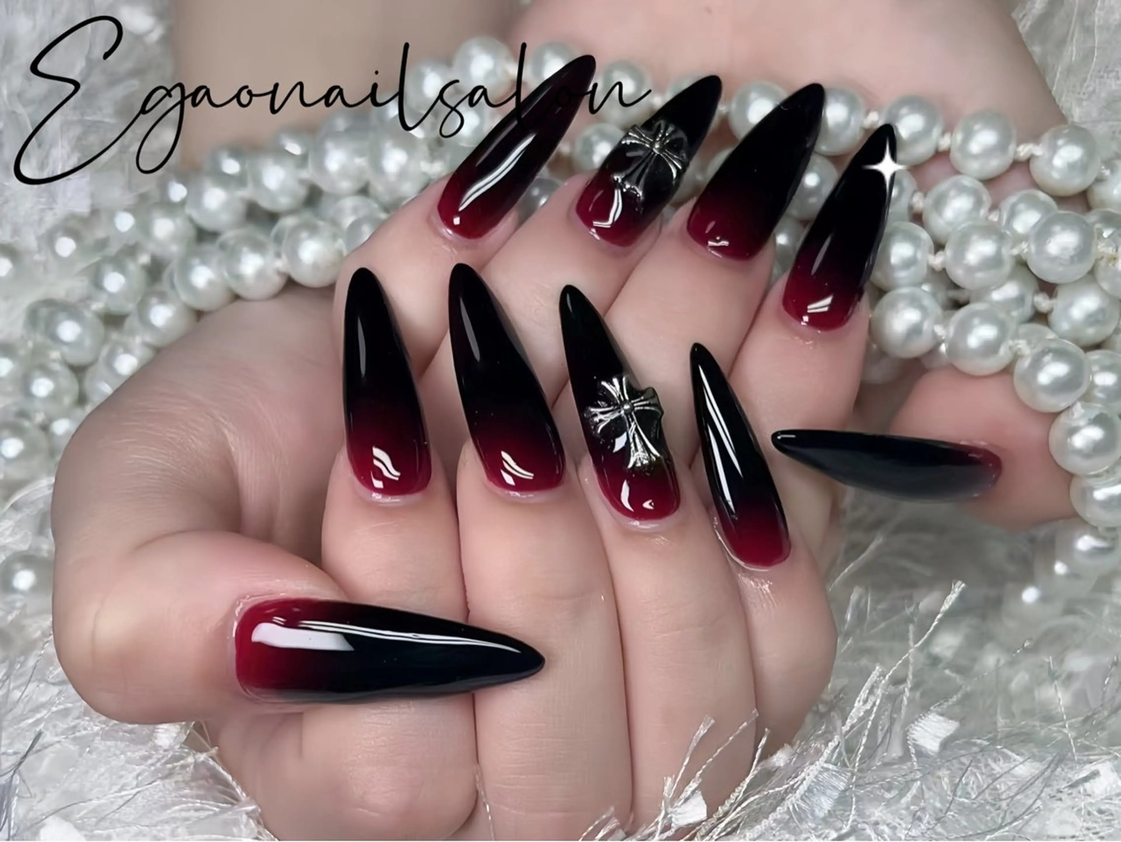 ネイル アートネイル ボルドー 長さ出し ジェルネイル グラデーション ハンドネイル Egao Nail Salonのネイルデザイン