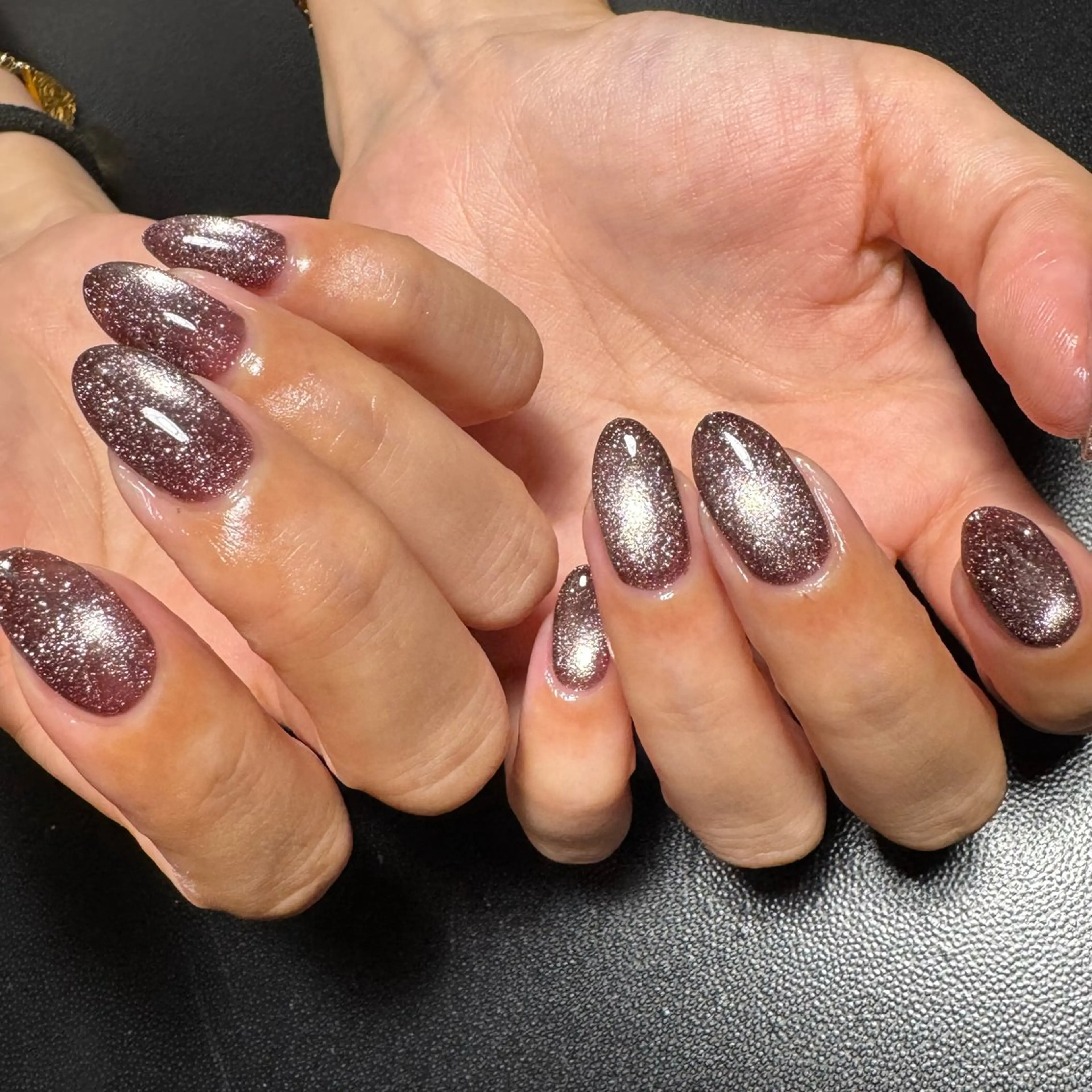 ネイル ブラウン マグネットネイル ハンドネイル M. freenailのネイルデザイン