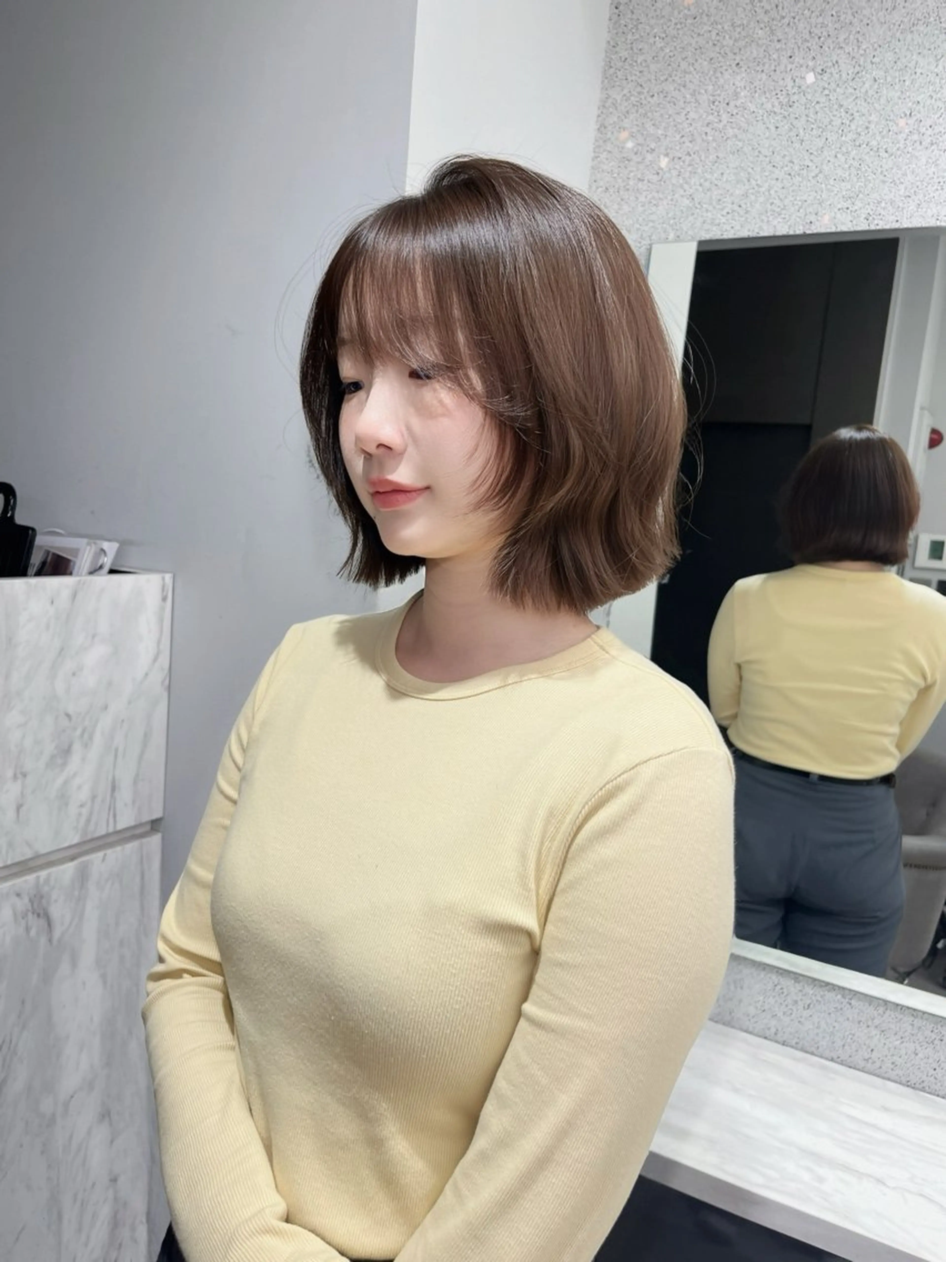 ミディアム ボブ レイヤーカット カット ヘアカラー トリートメント 𝒎𝒂𝒐/ ボブ/京都河原町のヘアスタイル