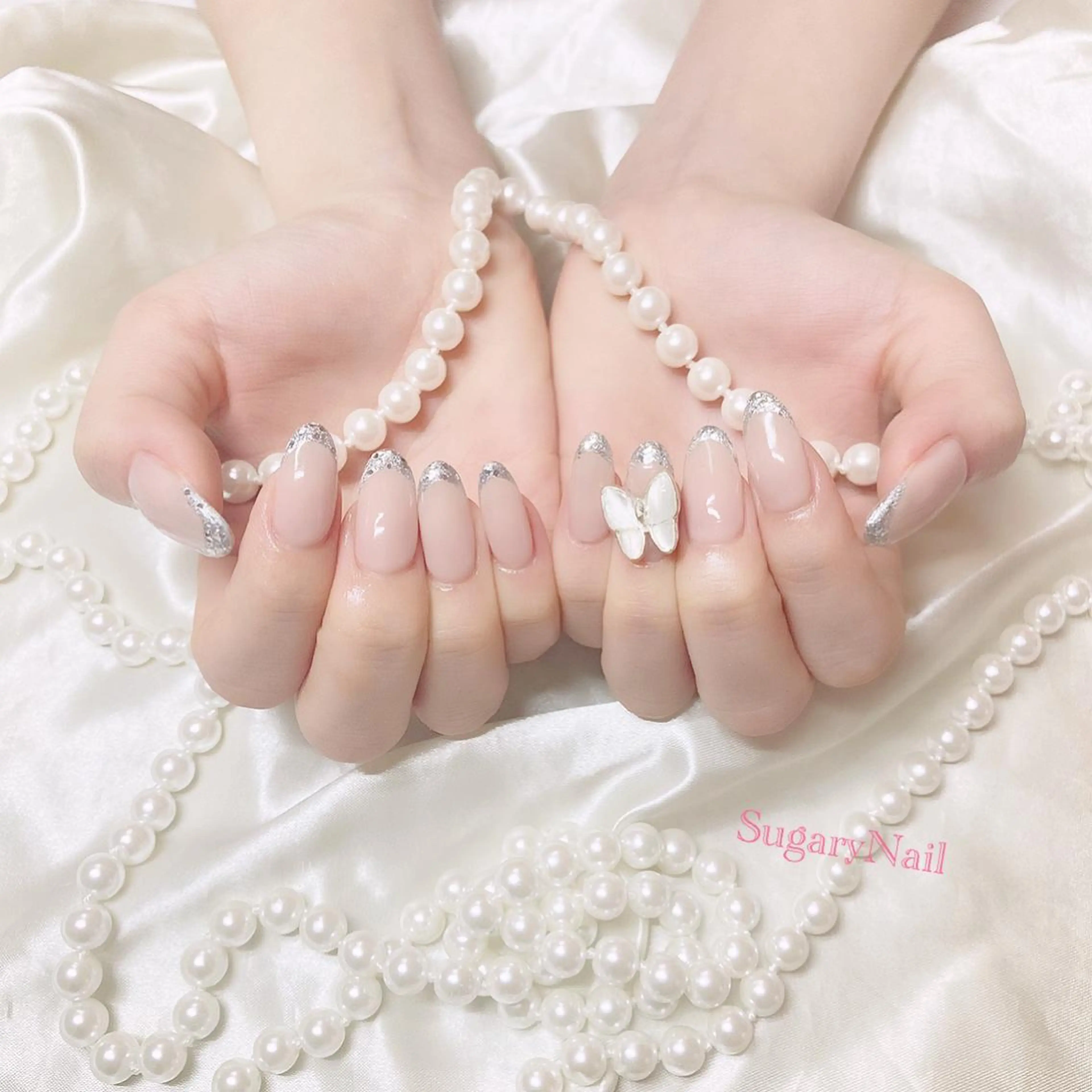 ネイル フレンチネイル ガラスフレンチ ハンドネイル SugaryNail Rinaのネイルデザイン