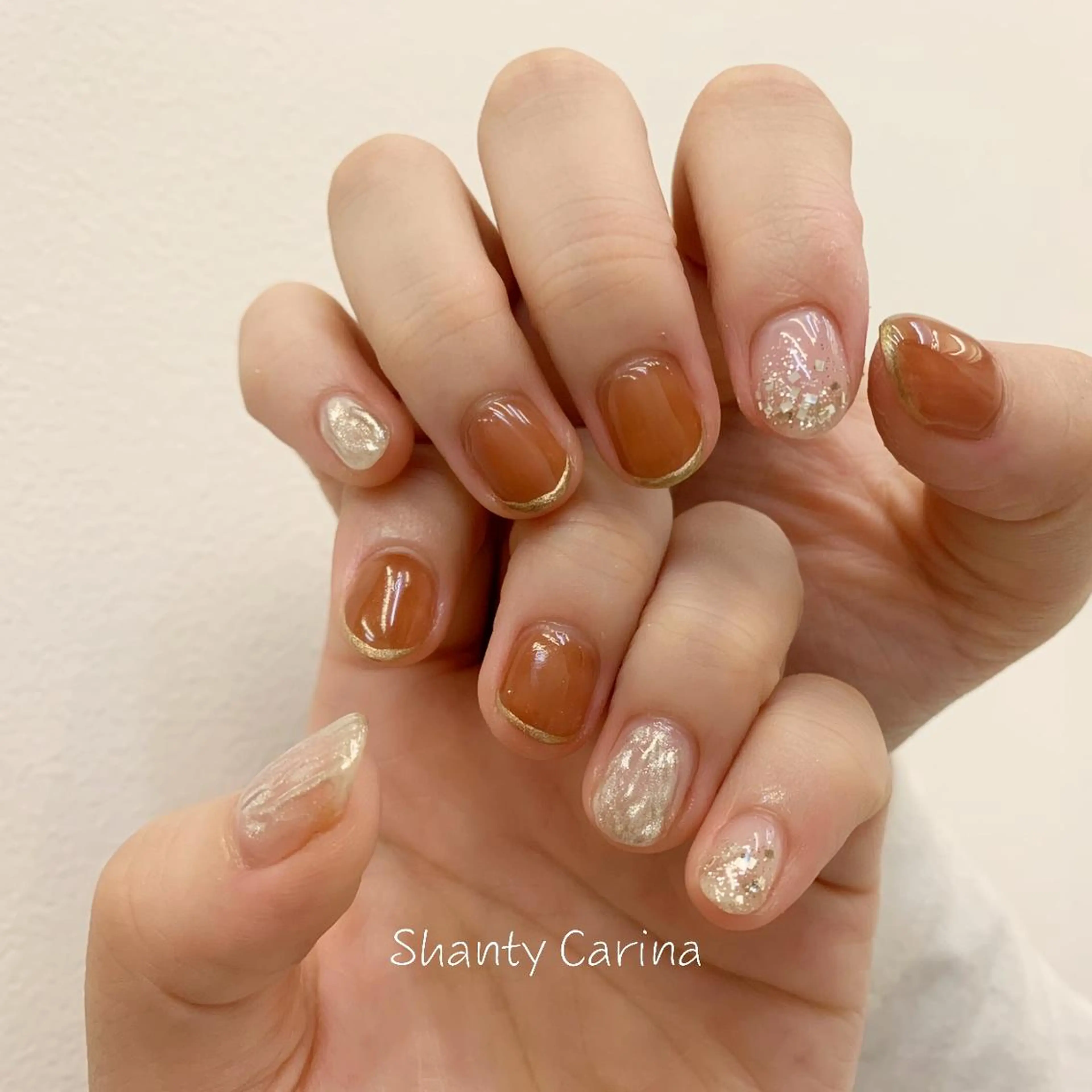 ネイル ジェルネイル ミラーネイル ニュアンスネイル オレンジ パラジェル Cariina ☺のネイルデザイン