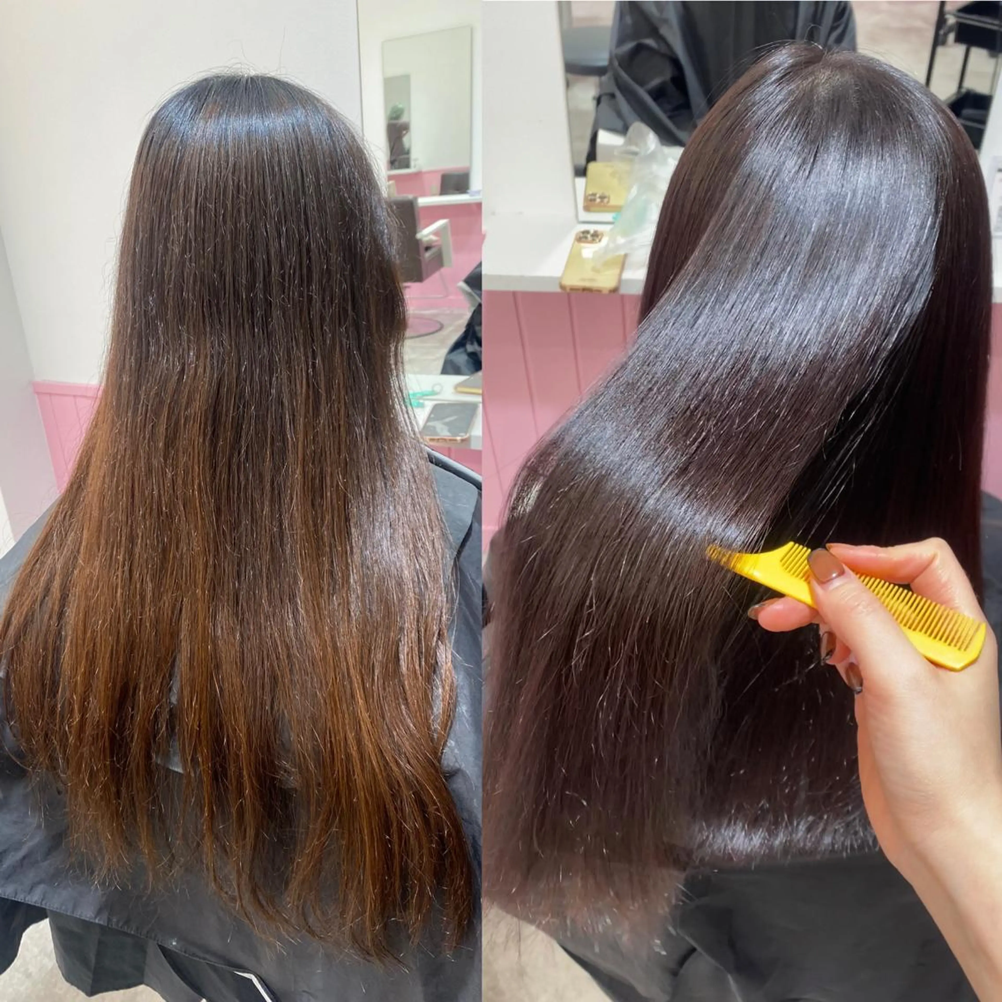 ロング カット ヘアカラー 縮毛矯正 トリートメント 髪質改善韓国レイヤー SHIORI🦋のヘアスタイル