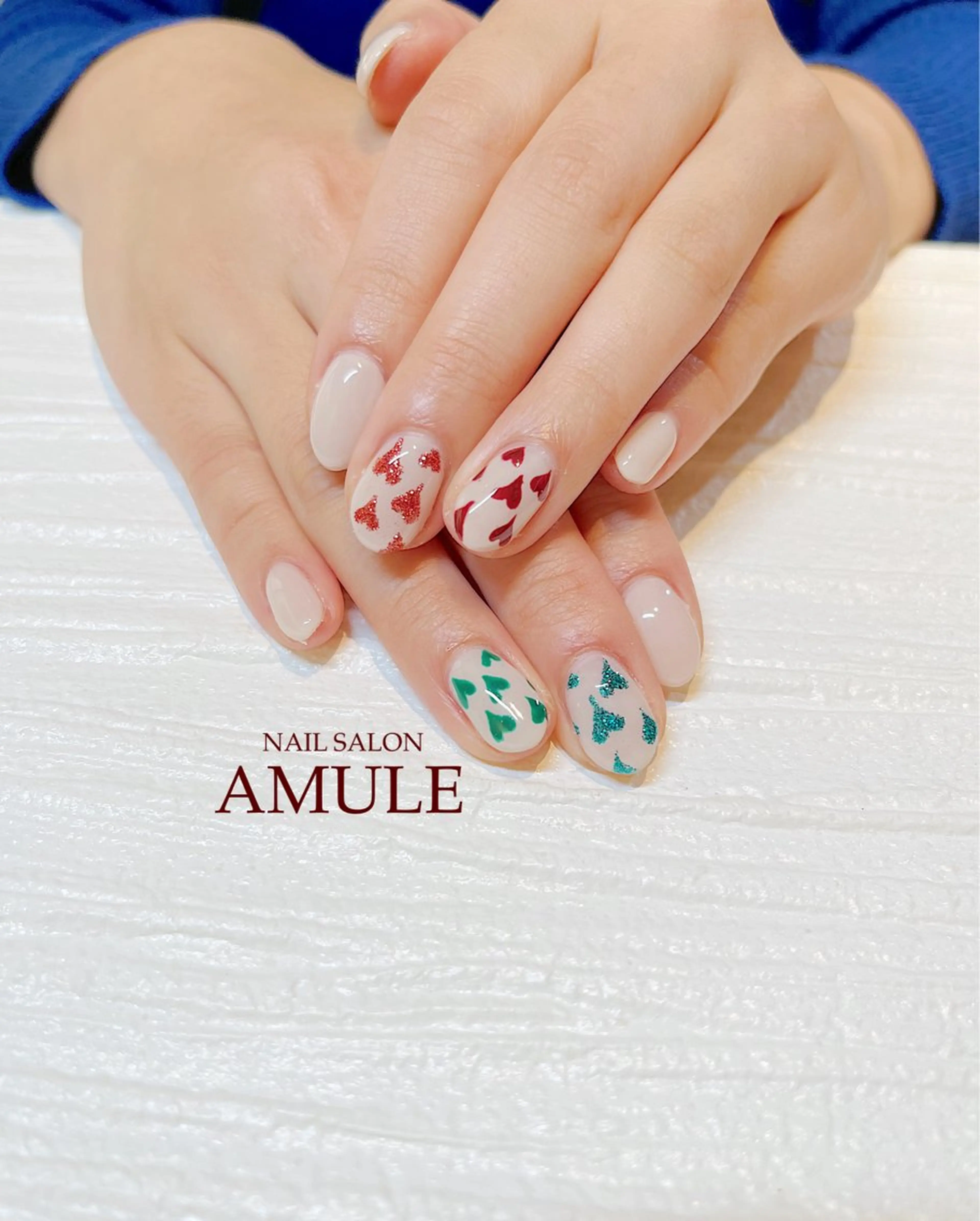 ネイル アートネイル ジェルネイル ハート ワンカラーネイル ハンドネイル NAILSALON AMULEのネイルデザイン