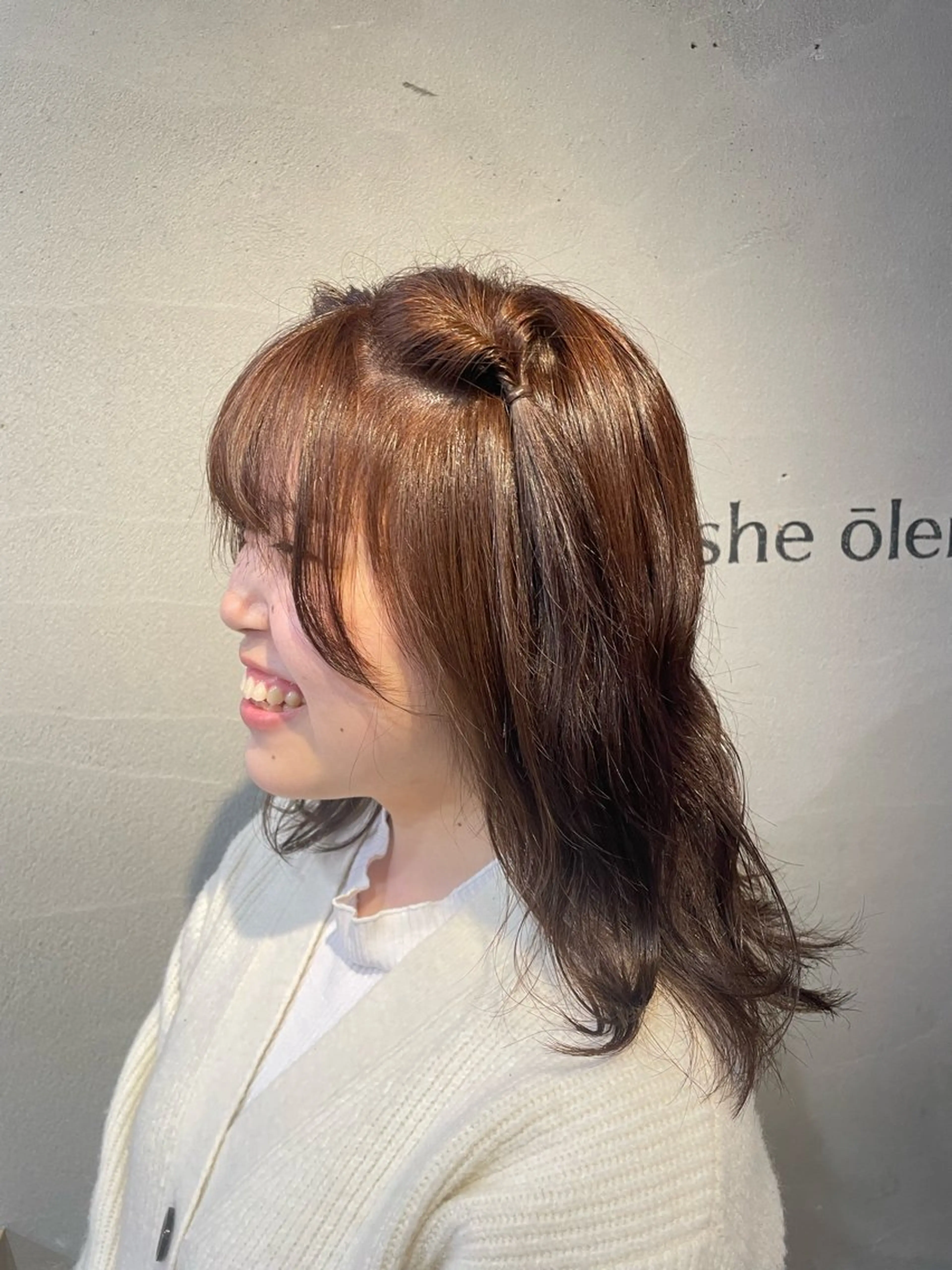 ミディアム カラー ブリーチ ブラウンカラー 透明感カラー ブリーチなしカラー Ashe　oleng所属・オモヤ ウタノのヘアスタイル