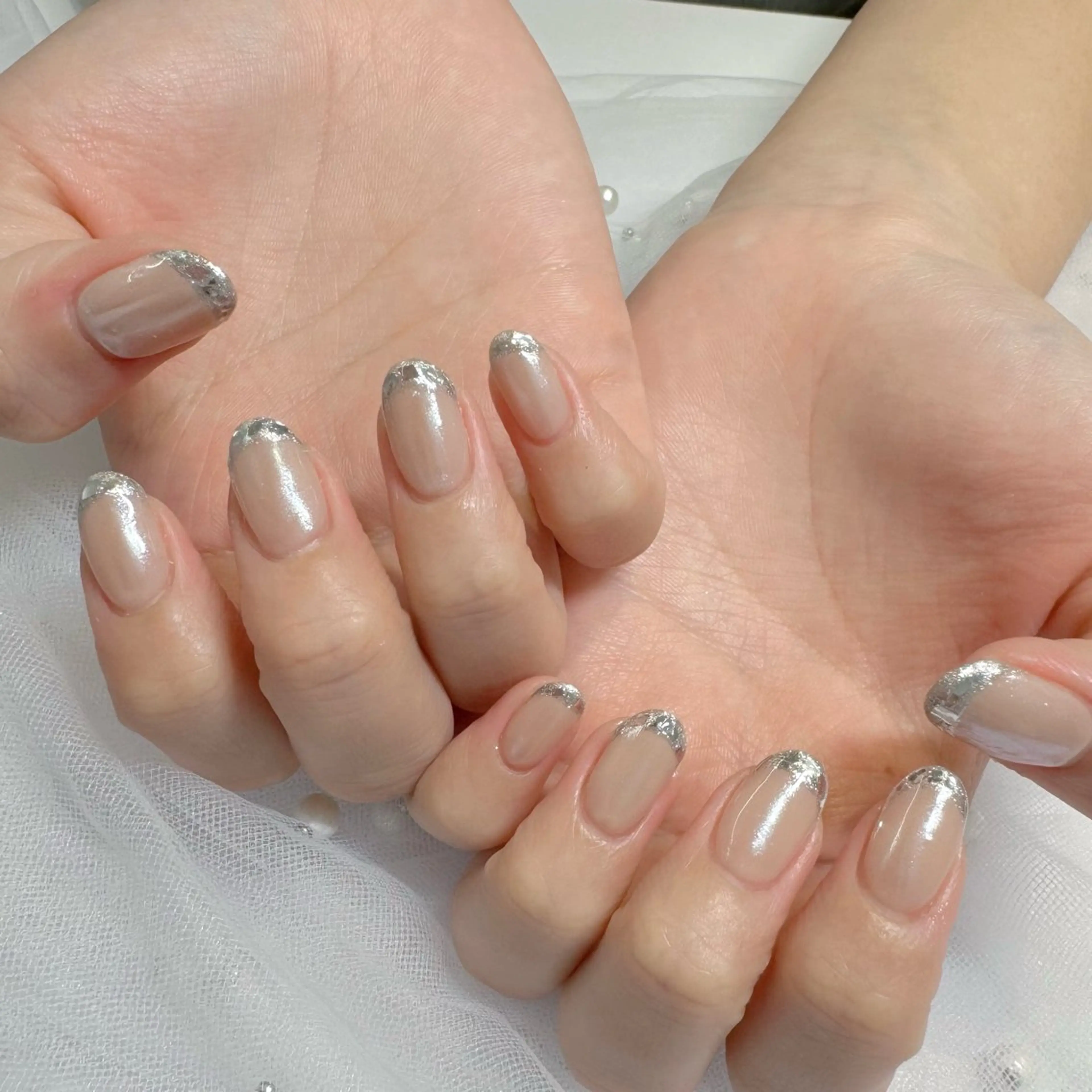 ネイル フレンチネイル ガラスフレンチ ハンドネイル ハンドケア Chizuru ☾ ໋のネイルデザイン