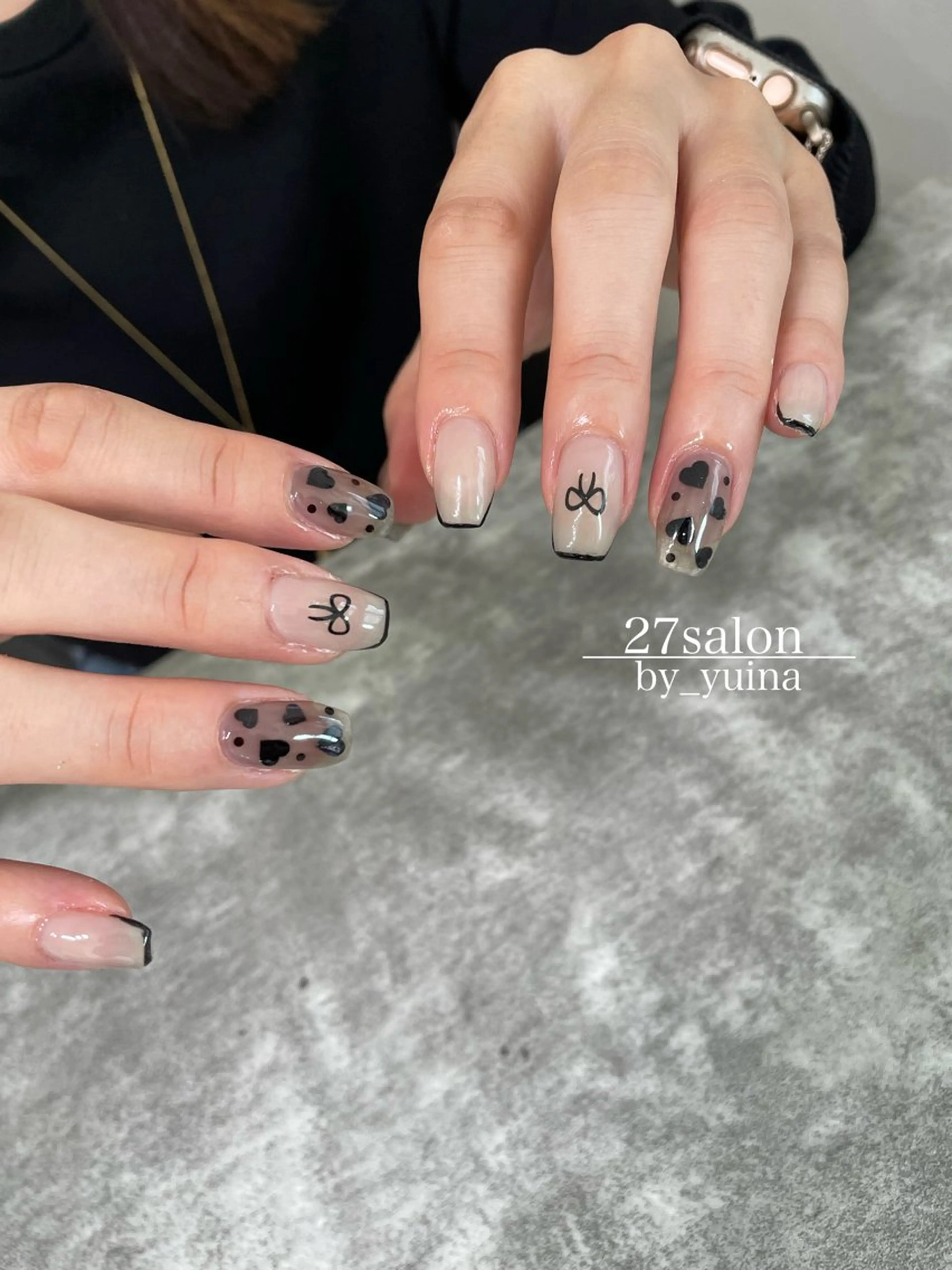 ネイル ハート リボン ハンドネイル 27salon yuinaのネイルデザイン